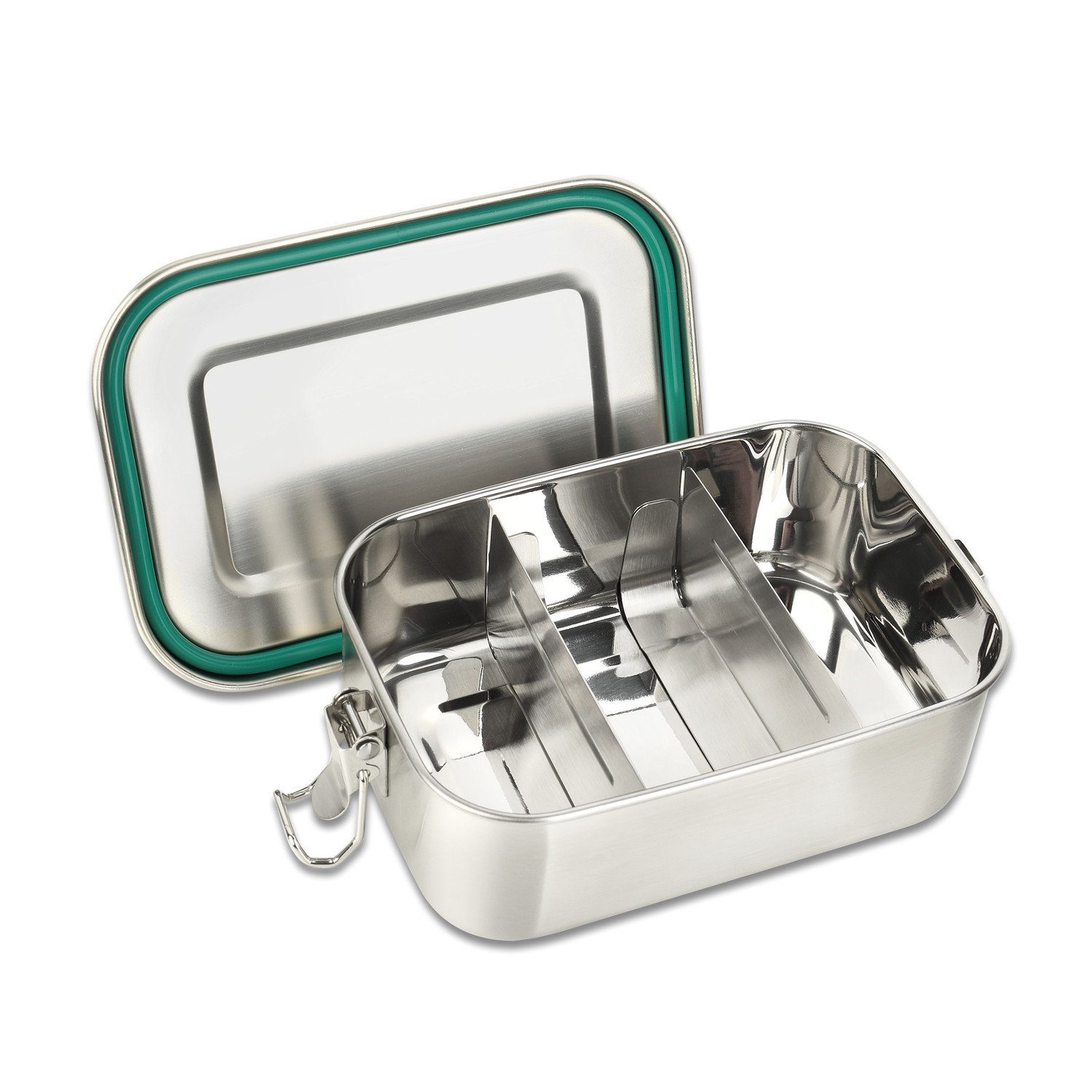 Schramm Lunchbox Schramm® Schnapverschluss 2 Edelstahl Lunchbox oder 1400 mit 2200ml aus 800, Stück wählbar Brotdose inkl. Metalldose Trennwänden 1200, mit Fächern