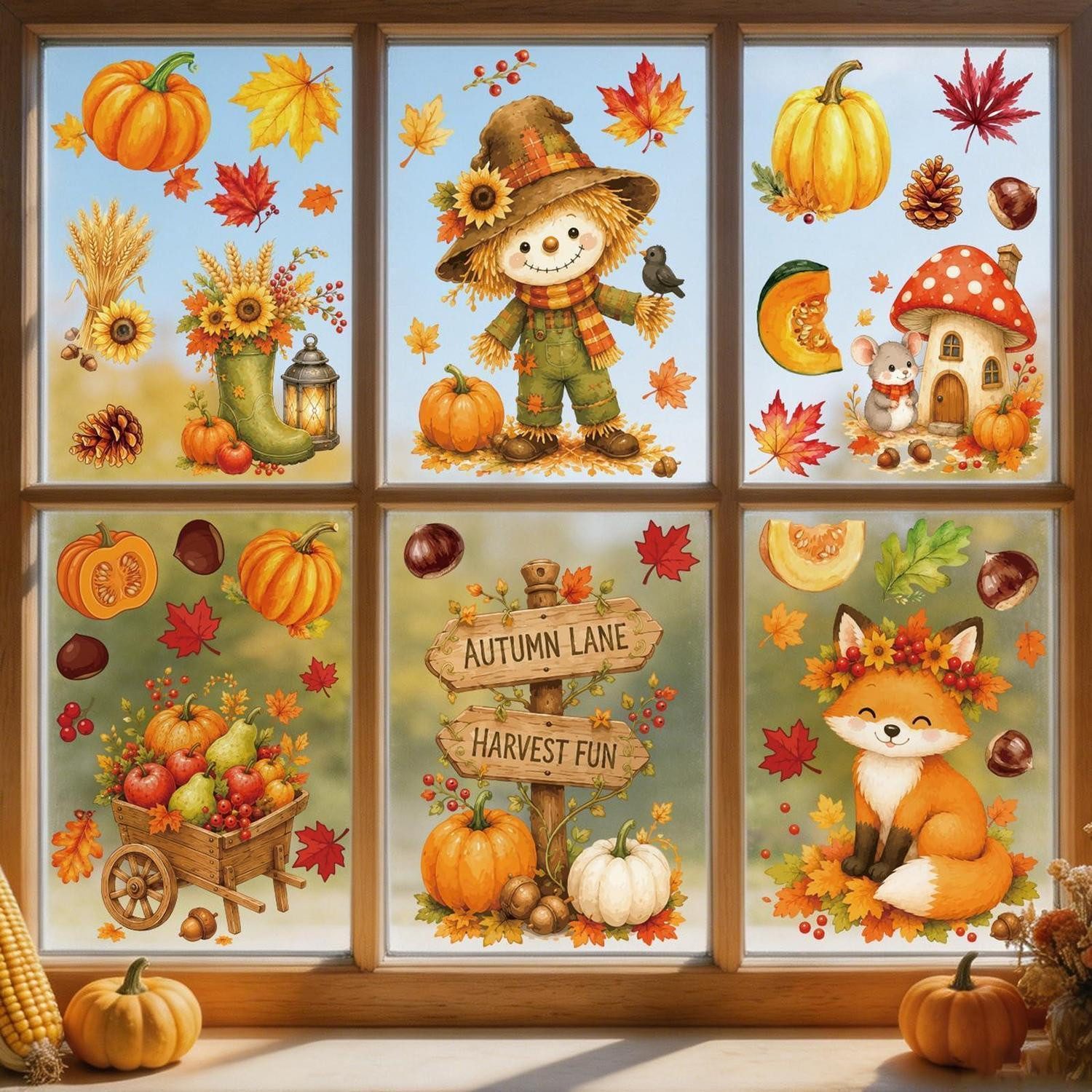 LuxusKollektion Fensterbild Fensterbilder Herbst 6er-Set Motive bunt