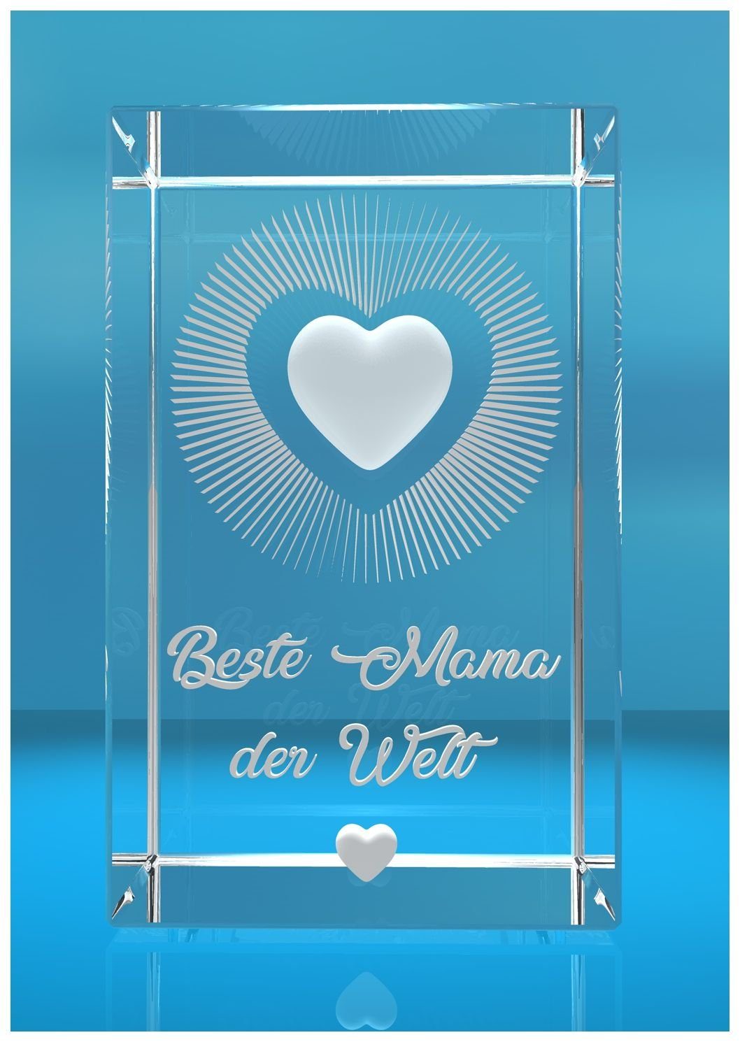 Welt Hochwertige I Dekofigur 3D Muttertag, Herz Glas I in I Familienbetrieb zum Mama Beste Geschenk Germany, VIP-LASER Made Kristall Geschenkbox, der