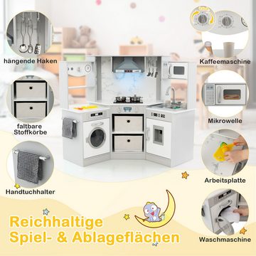 KOMFOTTEU Spielküche MDF, Kinderküche mit realistischem Licht und Sound, Wasserkreislaufsystem