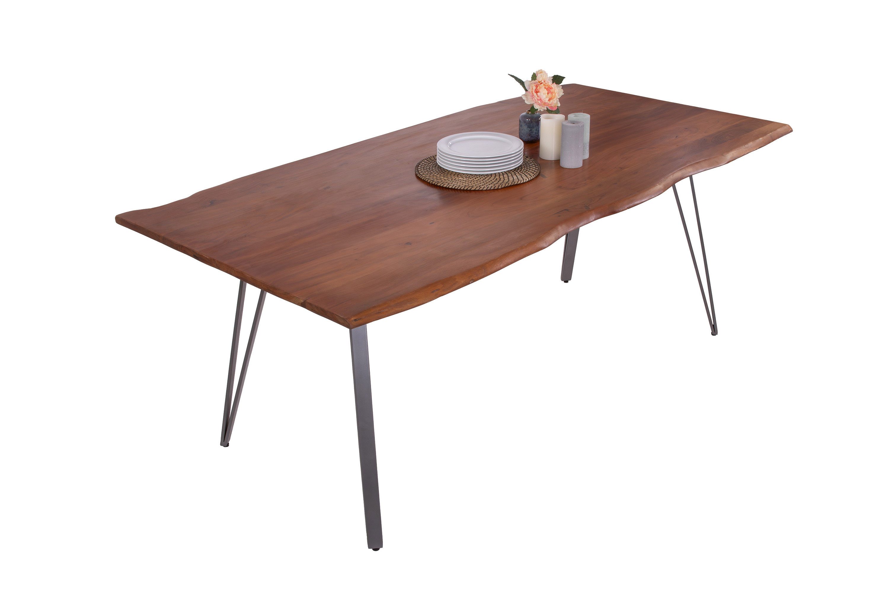 Loreno® Baumkantentisch Celia, massive Akazie, Metallgestell, günstig online kaufen