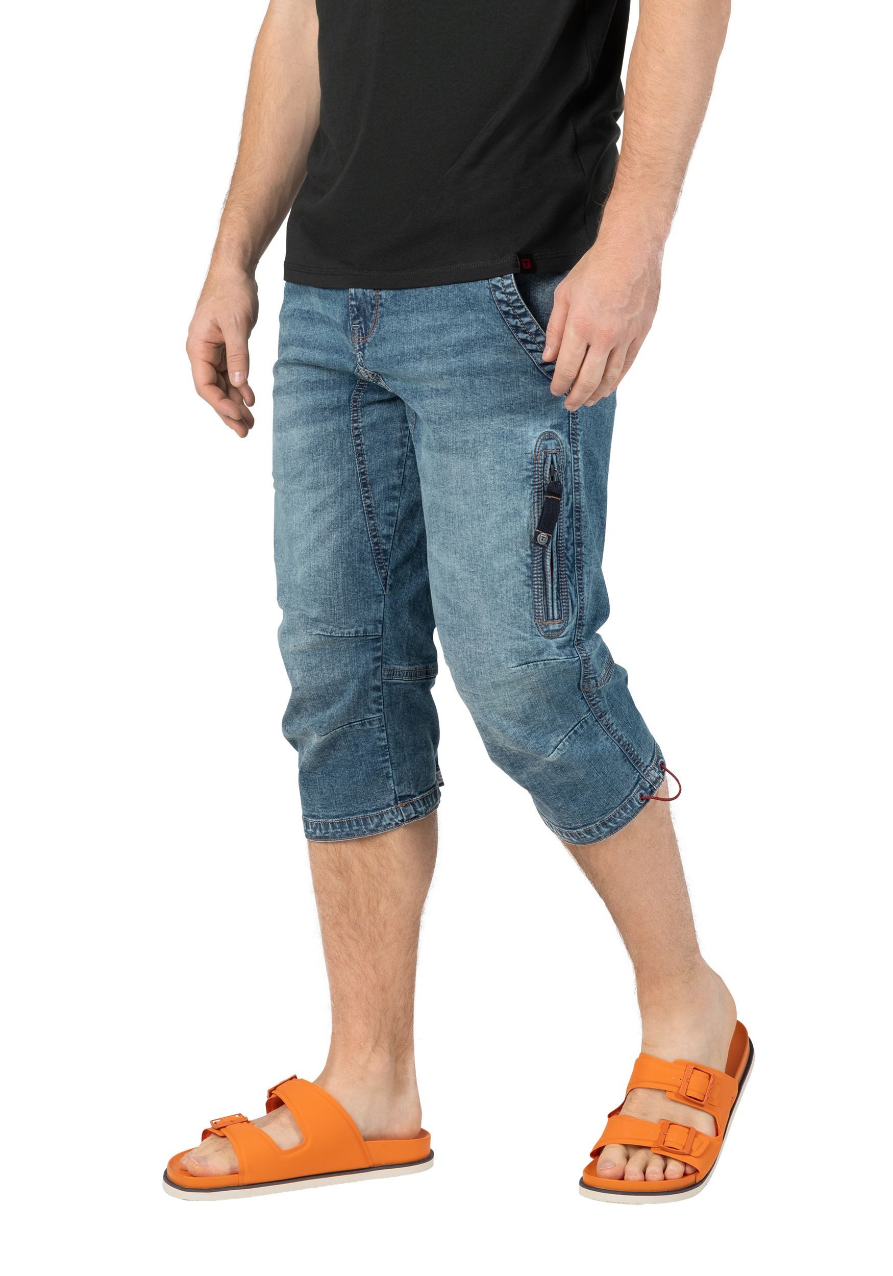 TIMEZONE Jeansshorts Jeans mit geradem Bein und Kontrast für Herren Baumwolle Normal Fit unifarben atmungsaktiv Reißverschluss – Bild 5 von 5