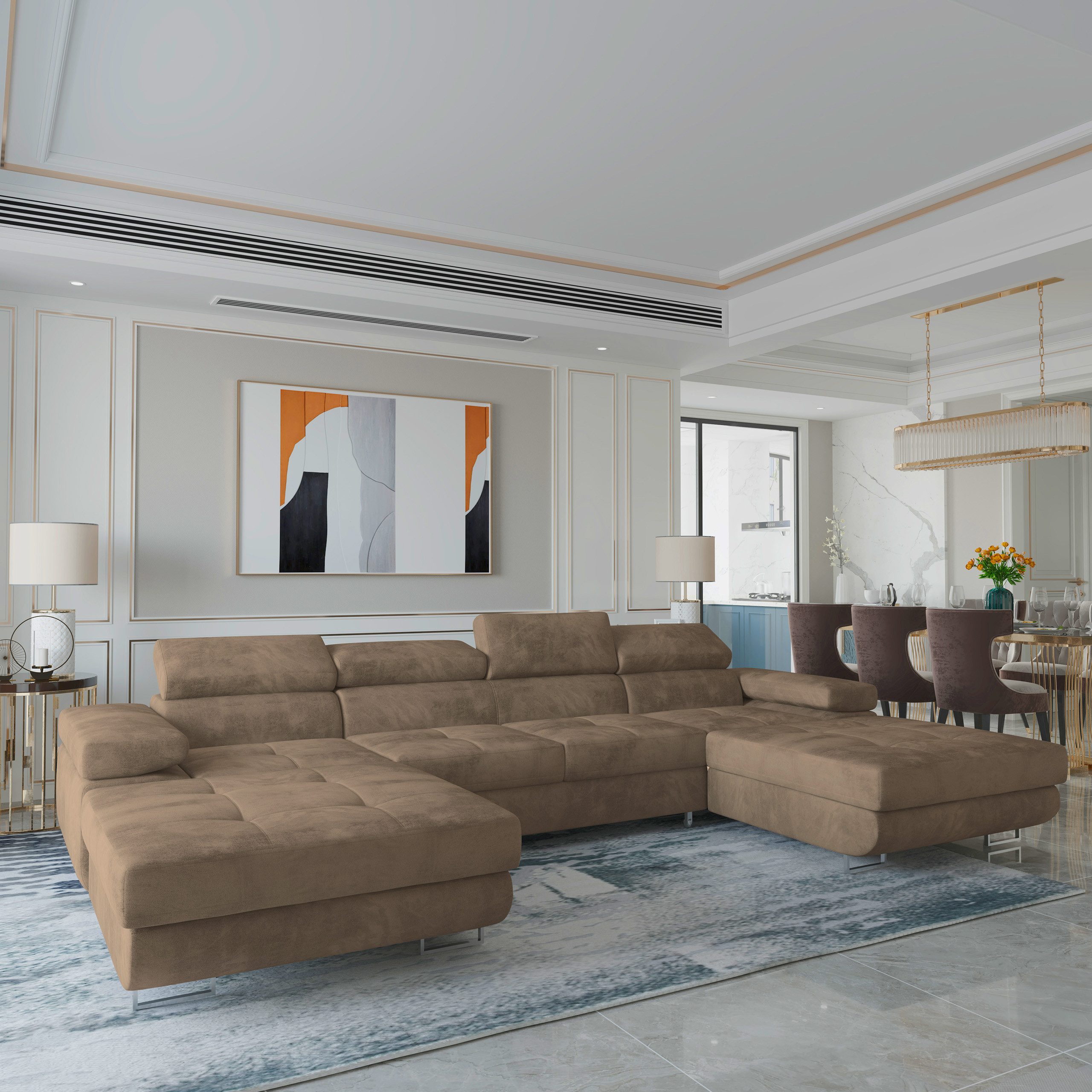 Masseno Ecksofa LYKKE mit Schlaffunktion U-Form, Sofa mit Bettkasten