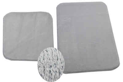 Teppich Badteppich WC Set 2 teilig waschbar in grau, TeppichHome24, rechteckig, Höhe: 18 mm