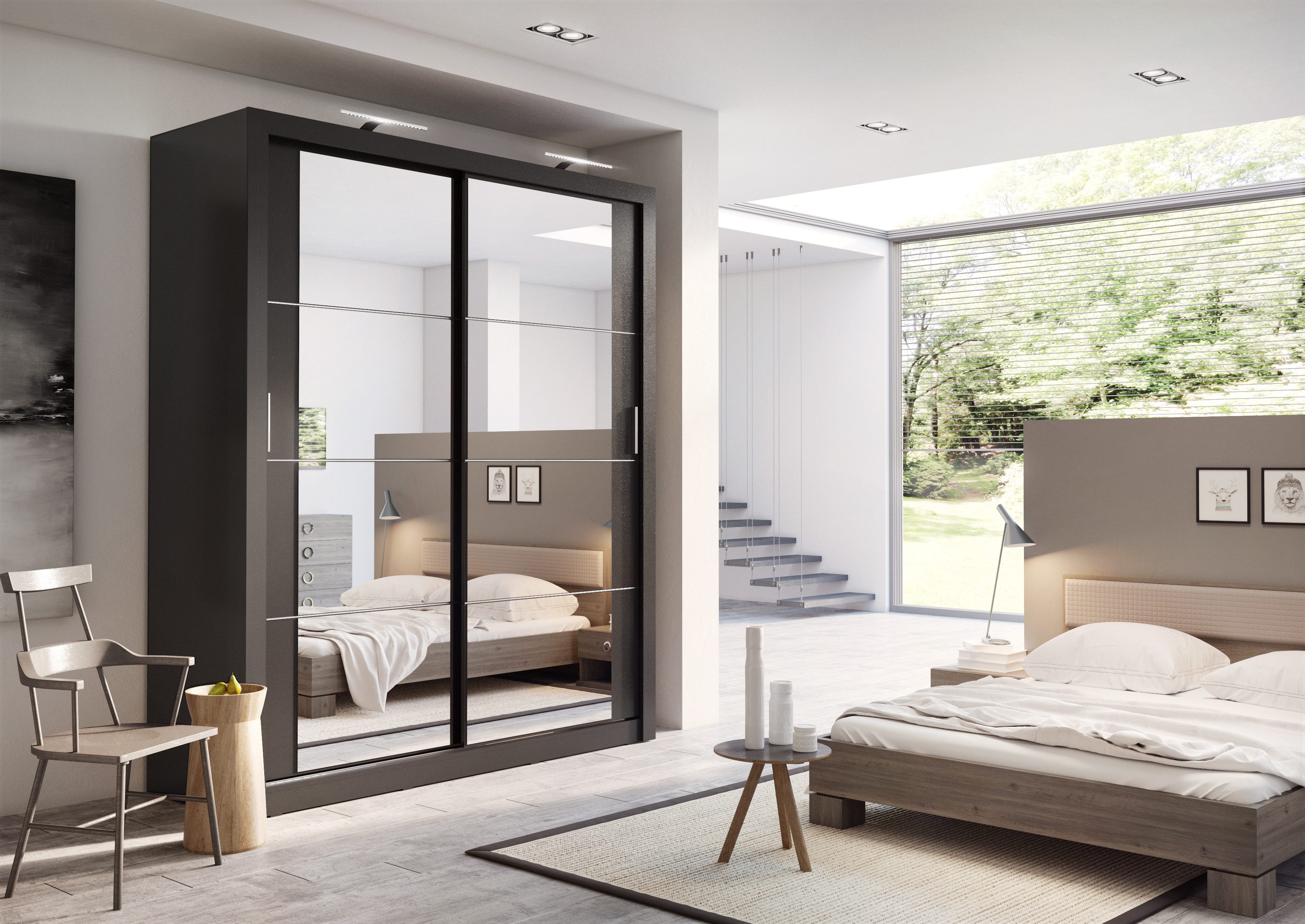 Compleo Kleiderschrank ARTI 03, Mehrweckschrank mit Spiegel Breite 180cm