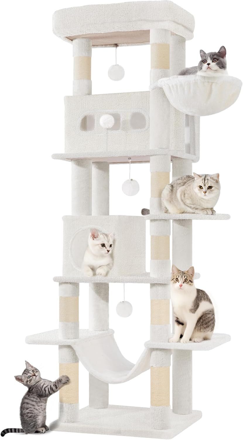 Athlix Katzenhaus Katzen Kratzbaum 210cm Katzenturm für Hauskatzen Katzenhaus mehrstufig, 6 Ebenen, 8 Sisal-Kratzstämme, bis 6 Katzen