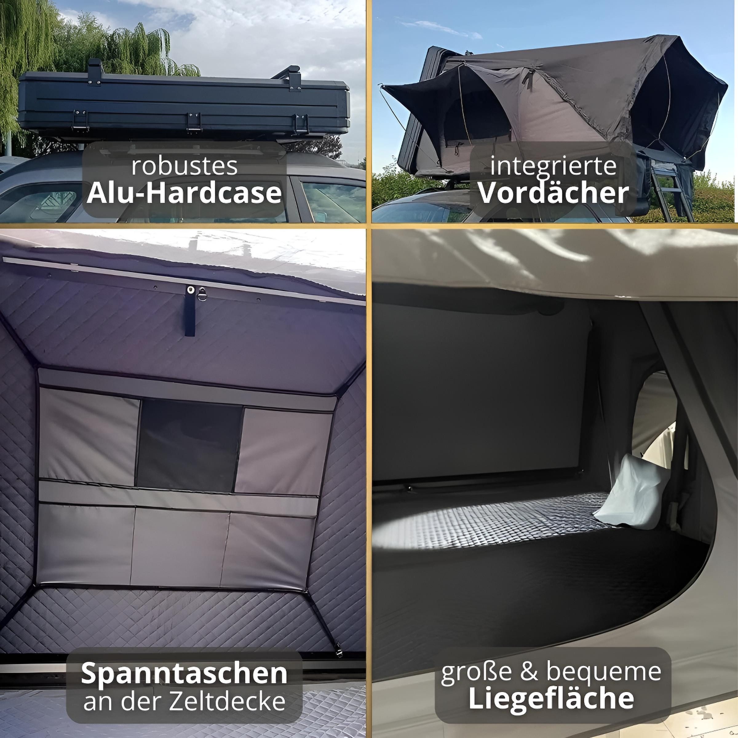 TZIpower Dachzelt Dachzelt Autodachzelt Aluminium Case 2 Größen 5 Personen Schwarz LED, Personen: 5