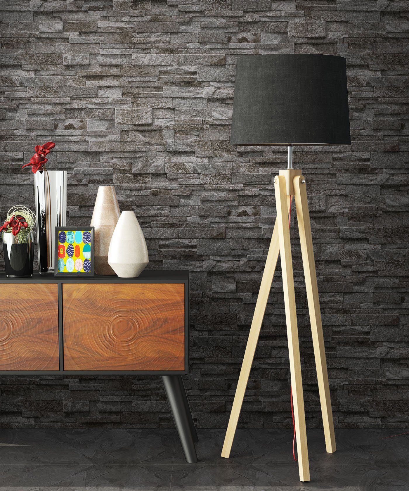 Newroom Vliestapete, Steintapete, Tapete, Schwarz, Steinoptik, günstig online kaufen
