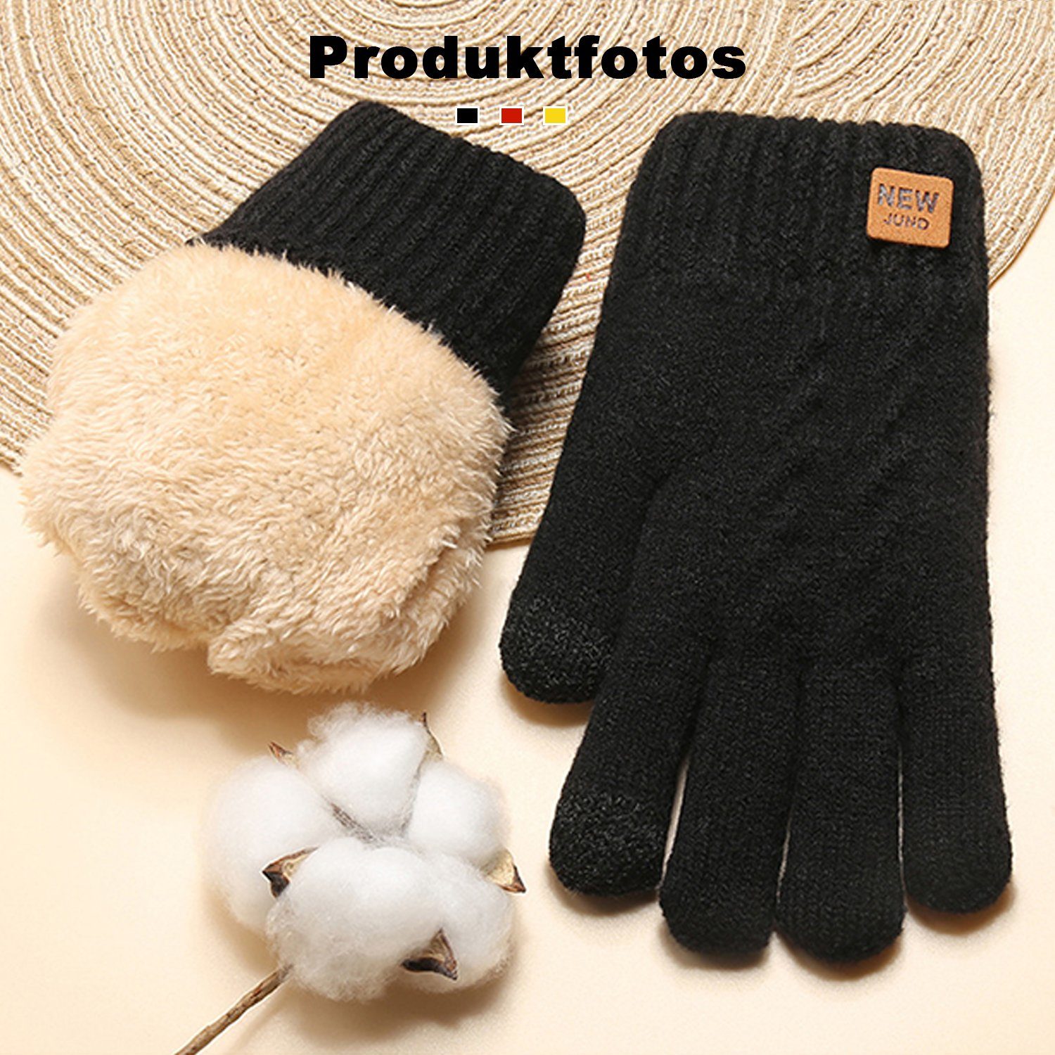 MAGICSHE Abeige Winterhandschuhe,Damen Thinsulate Wollfutter Fleecehandschuhe Strickhandschuhe Warme