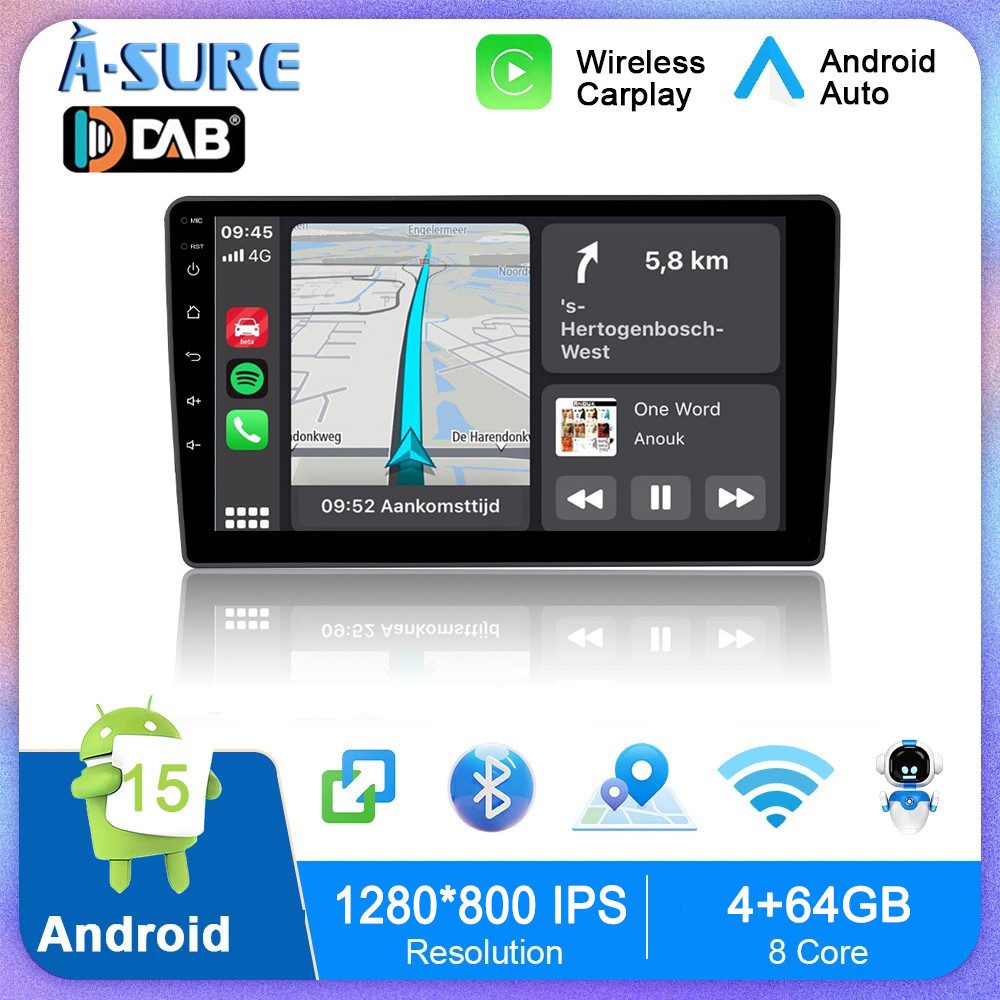 A-Sure 9''Android 15 Carplay GPS NAV Für Ford MK2 MK II 2004-2011 Autoradio (DSP, RDS, Navi, Bluetooth, Rückfahrkamera, Digitalradio (DAB), FM, GPS, SWC, Siri, Mirrorlink, Google play, Netflix, Youtube, Calendar, TikTok)