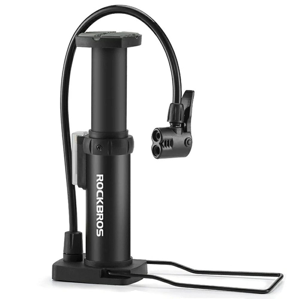 ROCKBROS Fußpumpe Fahrradpumpe Reifenpumpe Minipumpe (Spar-Set, 1-tlg., 23 x 7 x 25 cm leicht), bis 100 PSI, AV/FV-Kopf, Alugehäuse, ca. 300 g