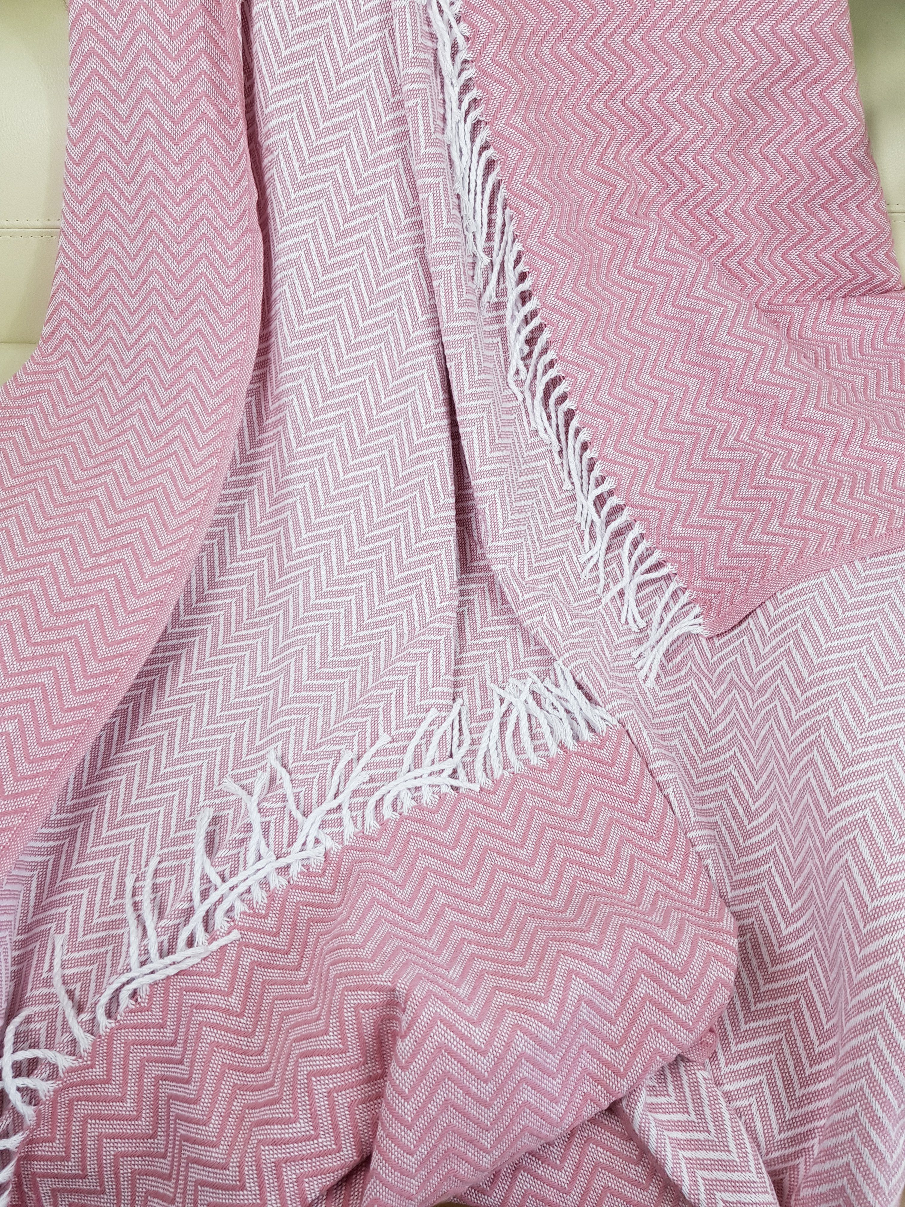 Tagesdecke STTS Wohndecke Rosa "Malta-Zickzack", Plaid Wohndecke Baumwolldecke Decke