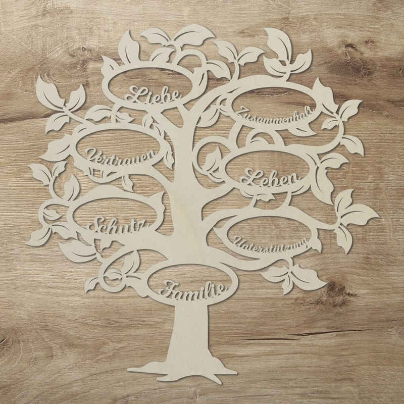 Namofactur 3D-Wandtattoo Holz Wandbild 'Familie Baum' Wanddeko, Wanddekoration Familien Stammbaum, Wandgestaltung für dein Wohnzimmer