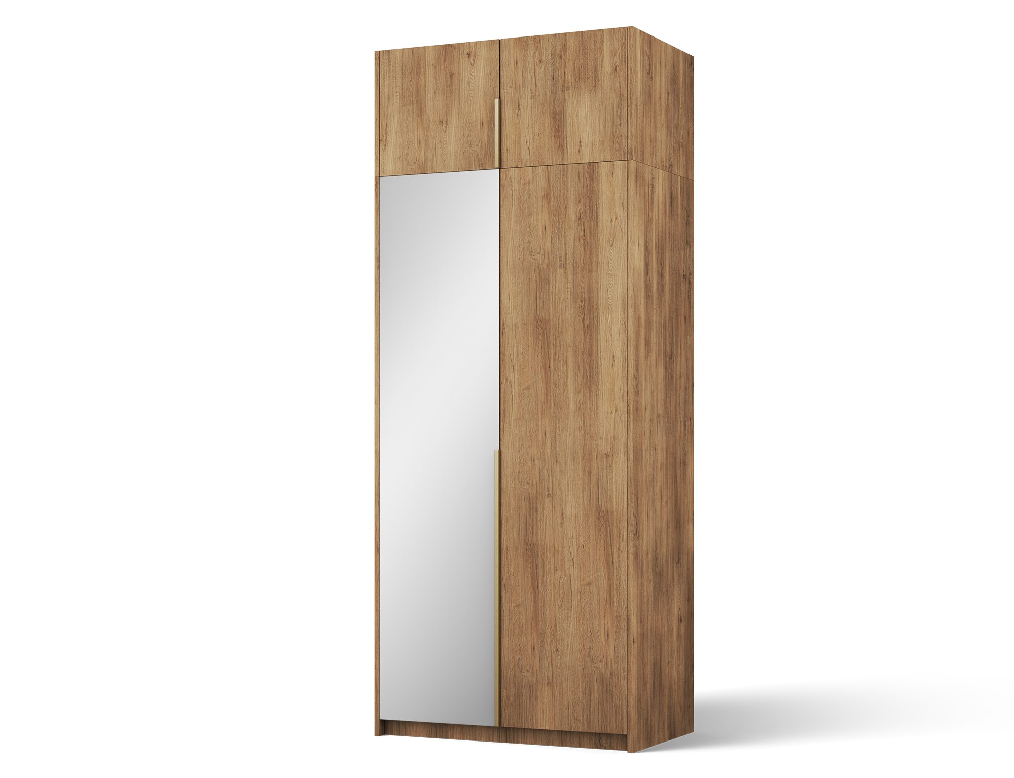 MOEBLO Drehtürenschrank Lunaro II (moderner Kleiderschrank 2-türig Schrank Garderobe Schlafzimmer, 100 cm, mit Spiegel Drehtüren Weiß Kaschmir Artisan Gold Griffe optional mit Aufsatz) (BxHxT): 100 x 204 x 58 cm