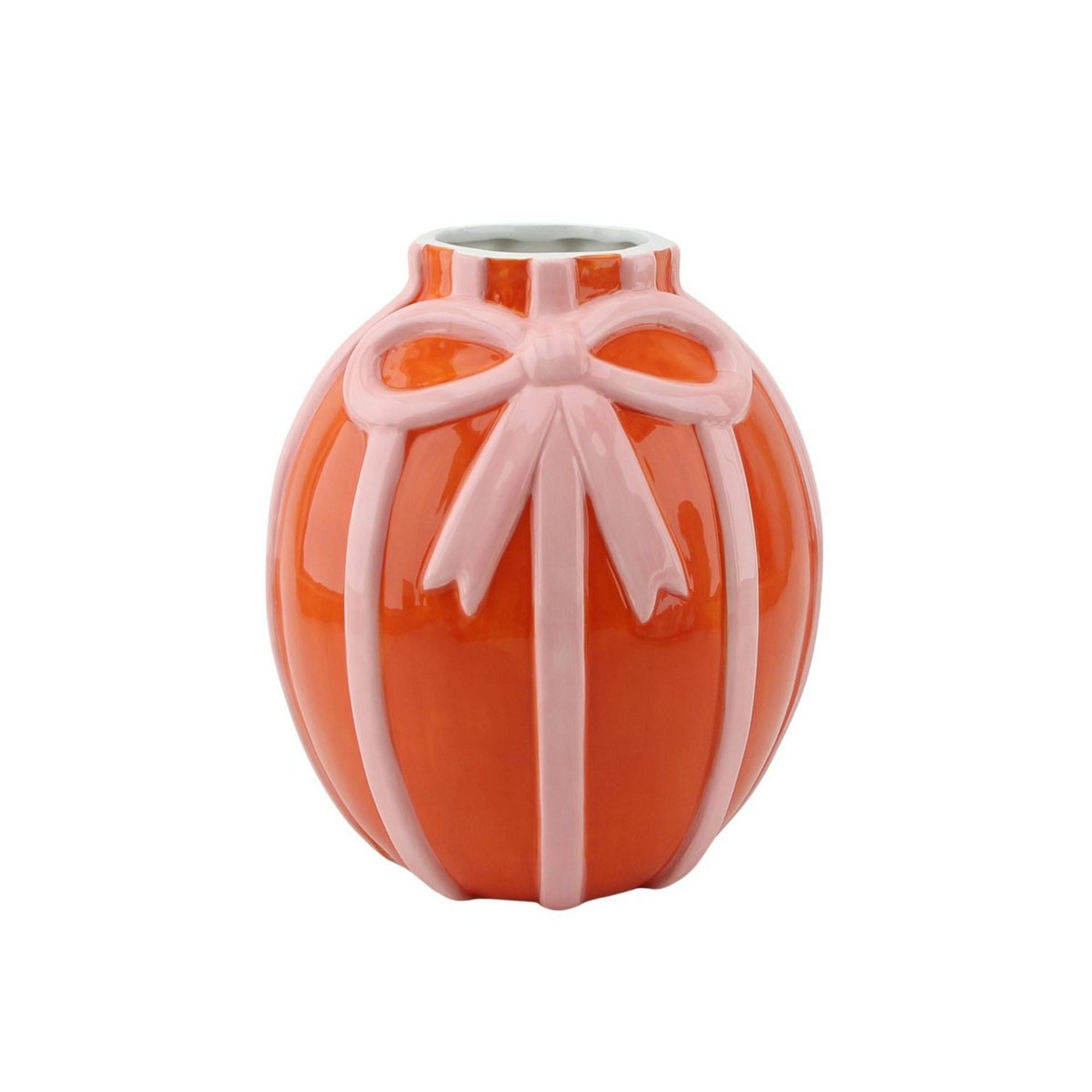 Housevitamin Tischvase Vase Keramik Orange Rosa Rot 17 cm mit Schleife (1 St., 1x Vase), dekorative Tischvase aus Keramik in leuchtenden Цвета(ов)