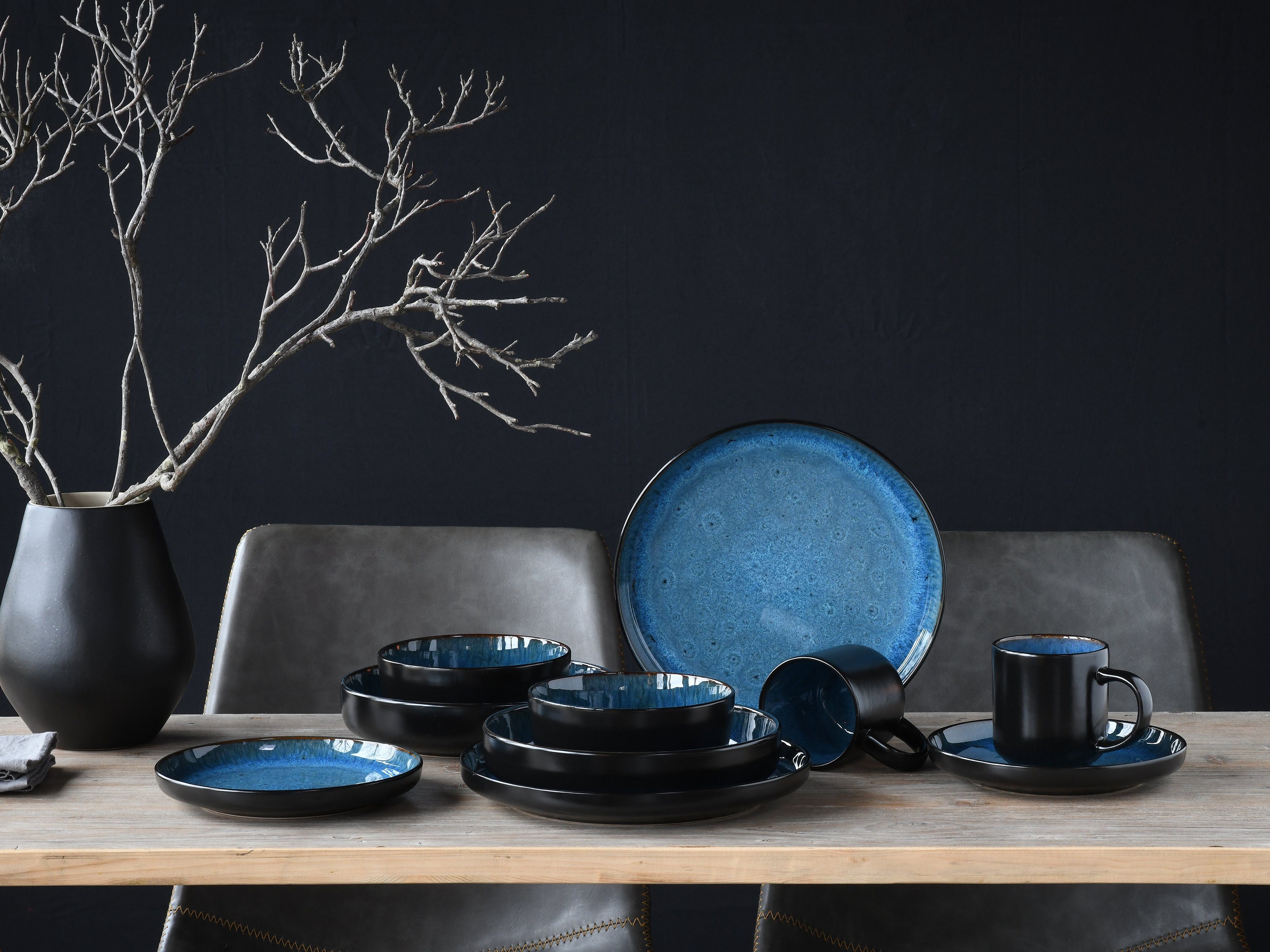 creaTable Kombiservice Nordic Fjord (10-tlg), 2 Personen, Steinzeug, je 2 Speiseteller, Suppenteller, Dessertteller, Schalen, Kaffeebecher – Bild 4 von 5