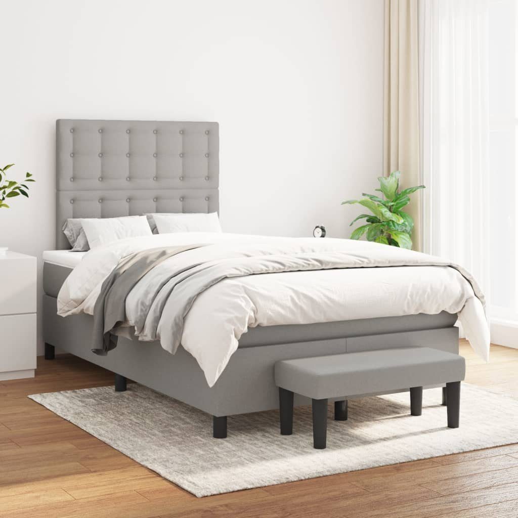 Bettgestell Boxspringbett Hellgrau 203x120x118/128 cm mit Matratze und Bank