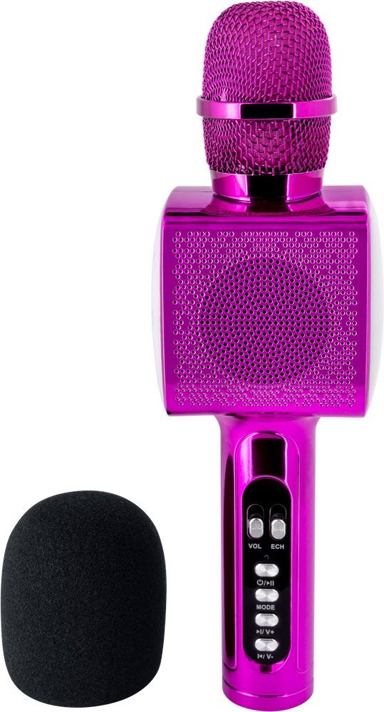 Bluetooth portabler Lautsprecher Party Mic Mikrofon LED pink AU387063 Bluetooth-Lautsprecher
