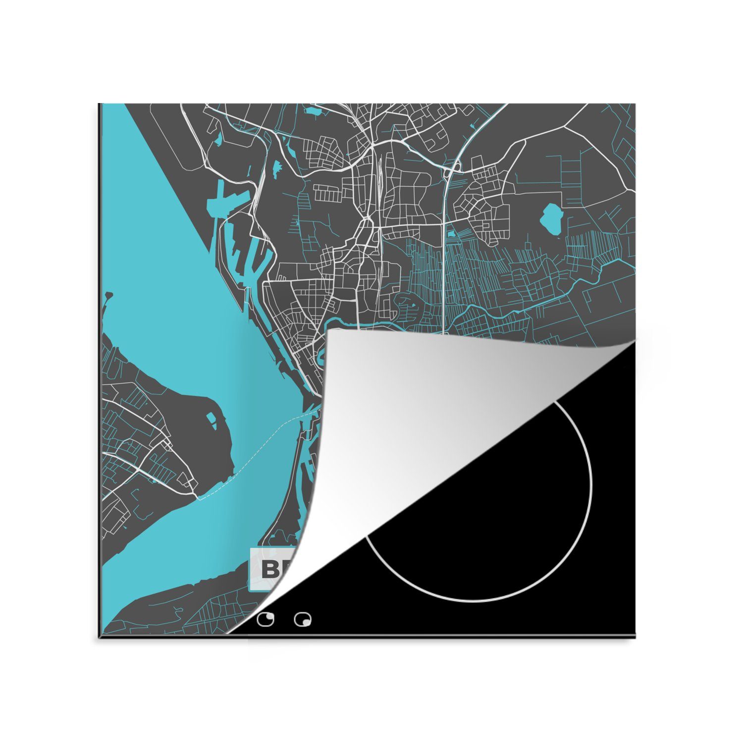 MuchoWow Herdblende-/Abdeckplatte Stadtplan - Bremerhaven - Deutschland - Karte, Vinyl, (1 tlg), 78x78 cm, Ceranfeldabdeckung, Arbeitsplatte für küche