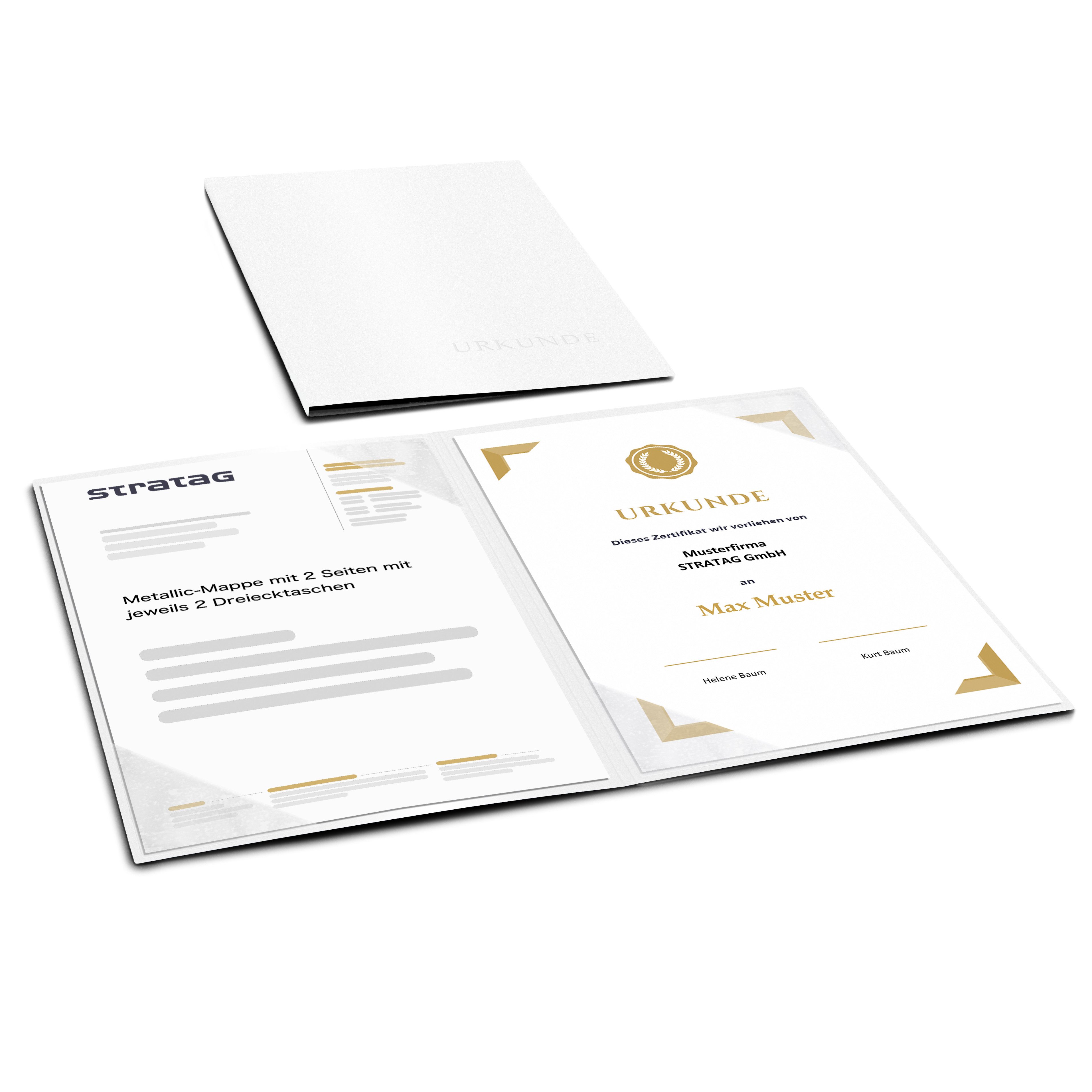 STRATAG Organisationsmappe Urkundenmappen Esclusiva® Basic-plus - 5 Stück 2-tlg Metallic-Effekt (Set, 5-St., Metallic-Karton mit hochwertiger Prägung URKUNDE), direkt vom Hersteller STRATAG - handgefertigt in Deutschland