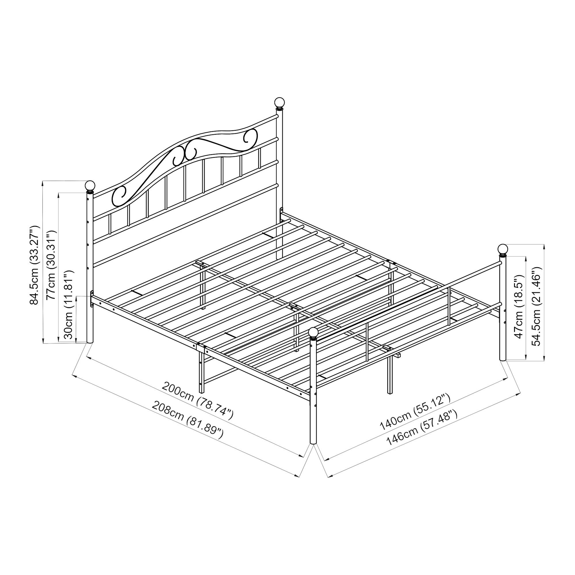en.casa Metallbett, »Florenz« 140x200cm Weiß + Lattenrost