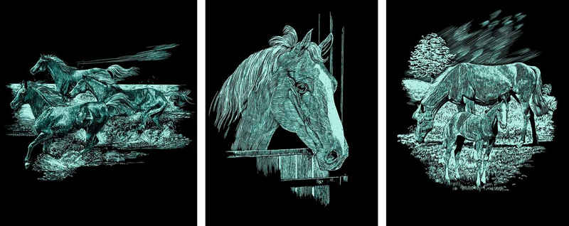VBS Kunstdruck »Pferde«, Silber, 3 Motive, 20 x 25,2 cm
