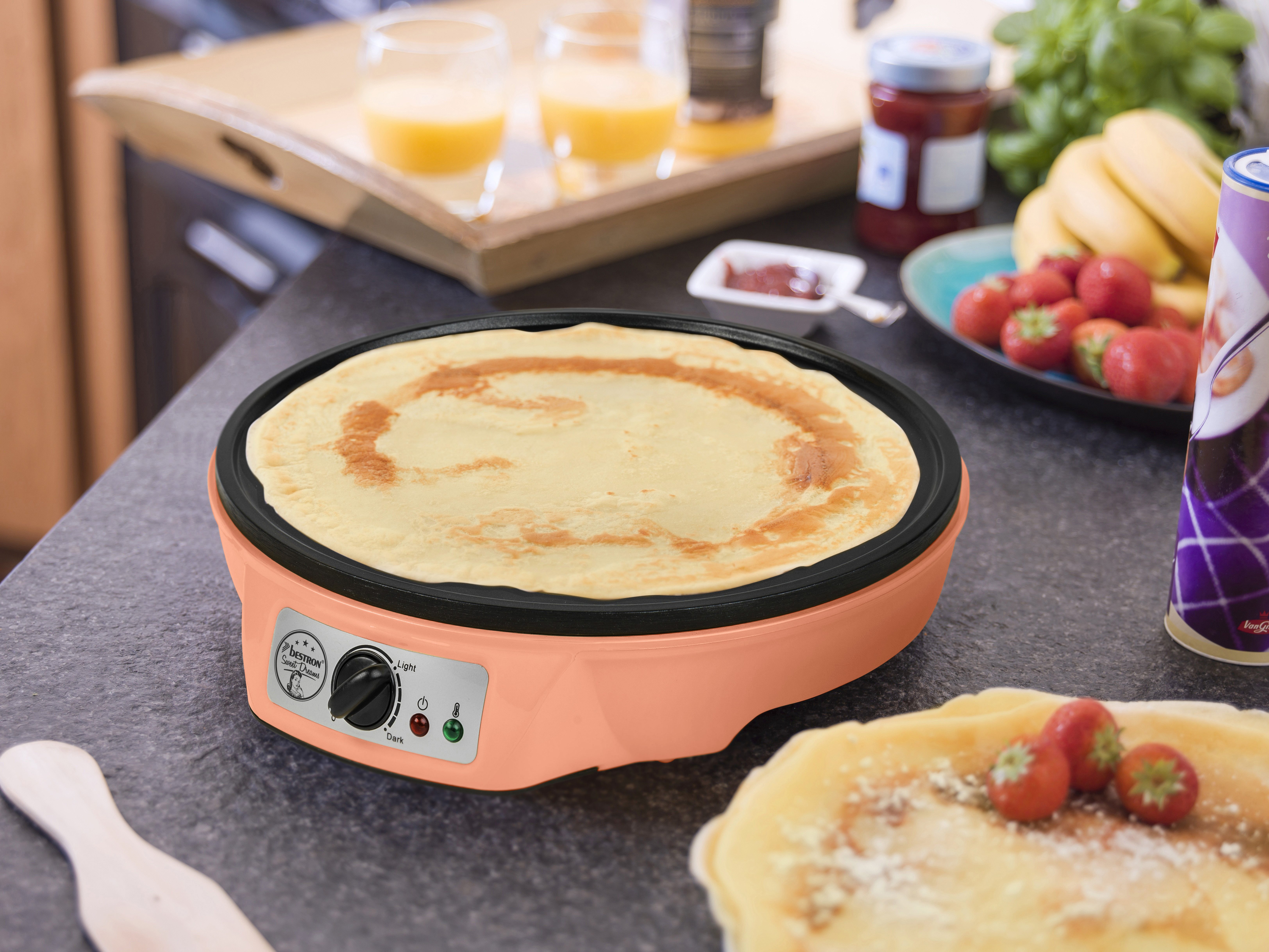 bestron Crêpesmaker ASW602, 1000 W, Ø 30 cm, Antihaft, Thermostat & Zubehör