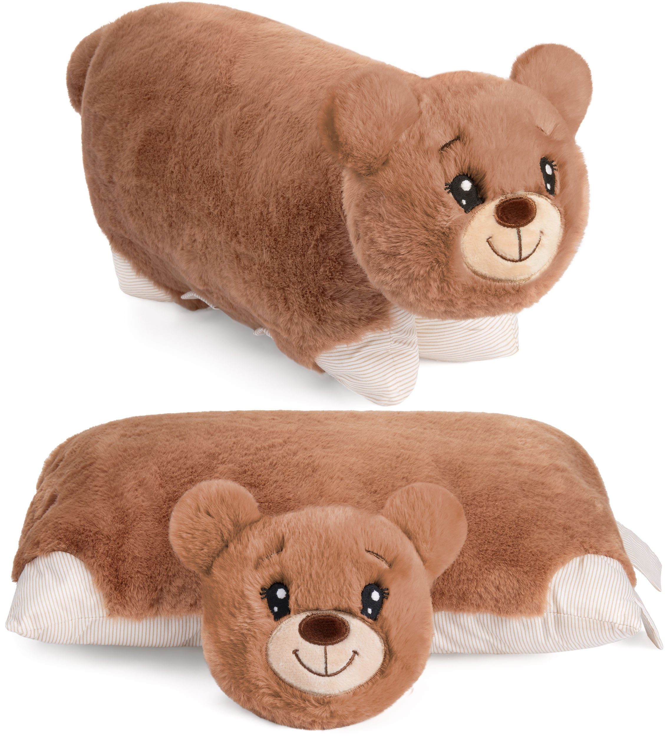 BRUBAKER Kuscheltier Kissen Bär - 2 in 1 Teddybär und Kuschelkissen - 40 x 30 cm Plüschtier (Tierkissen Stofftier Teddy, 1-St), aufklappbares Kinder Plüschkissen mit Klettverschluss