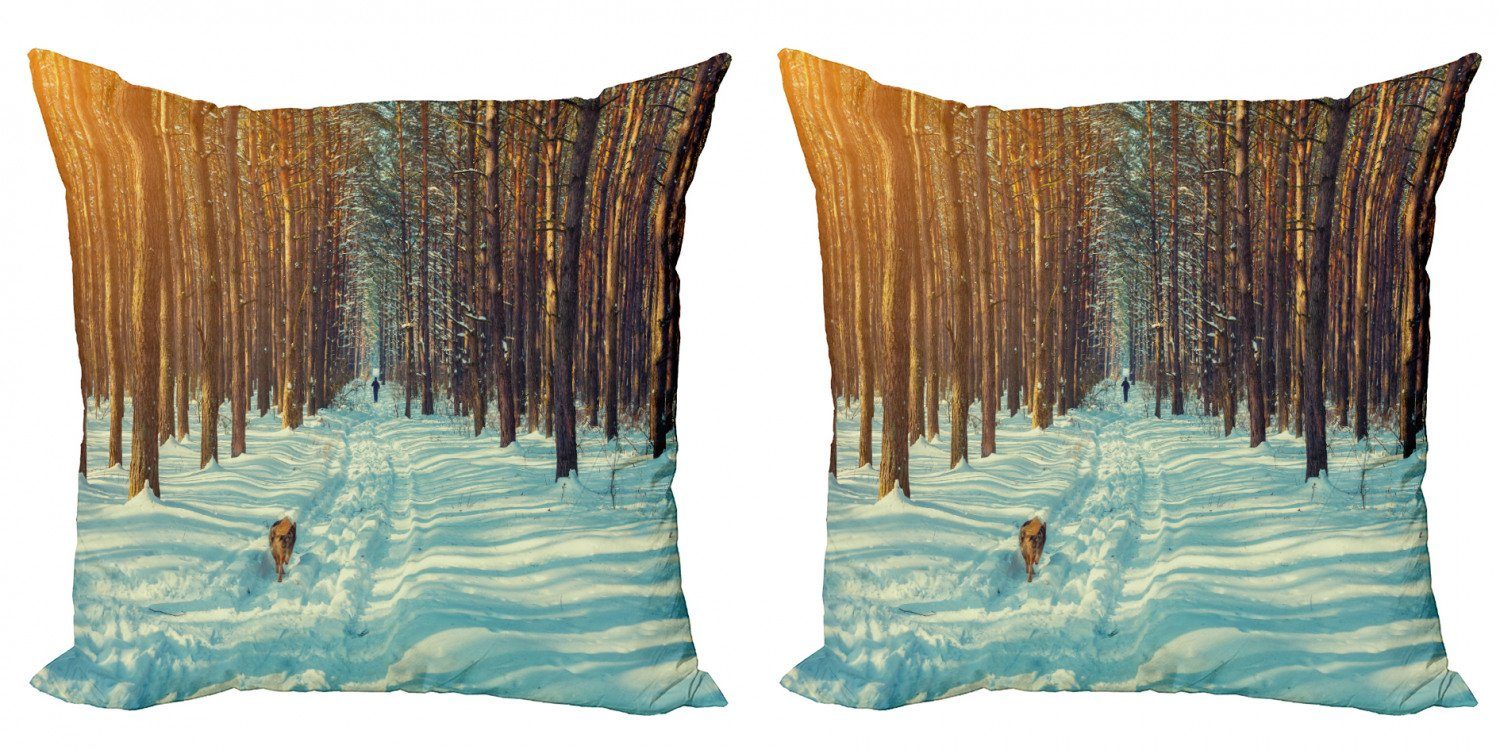 Kissenbezüge Modern Accent Doppelseitiger Digitaldruck, Abakuhaus (2 Stück), Winter Skifahrer Running Dog Wald