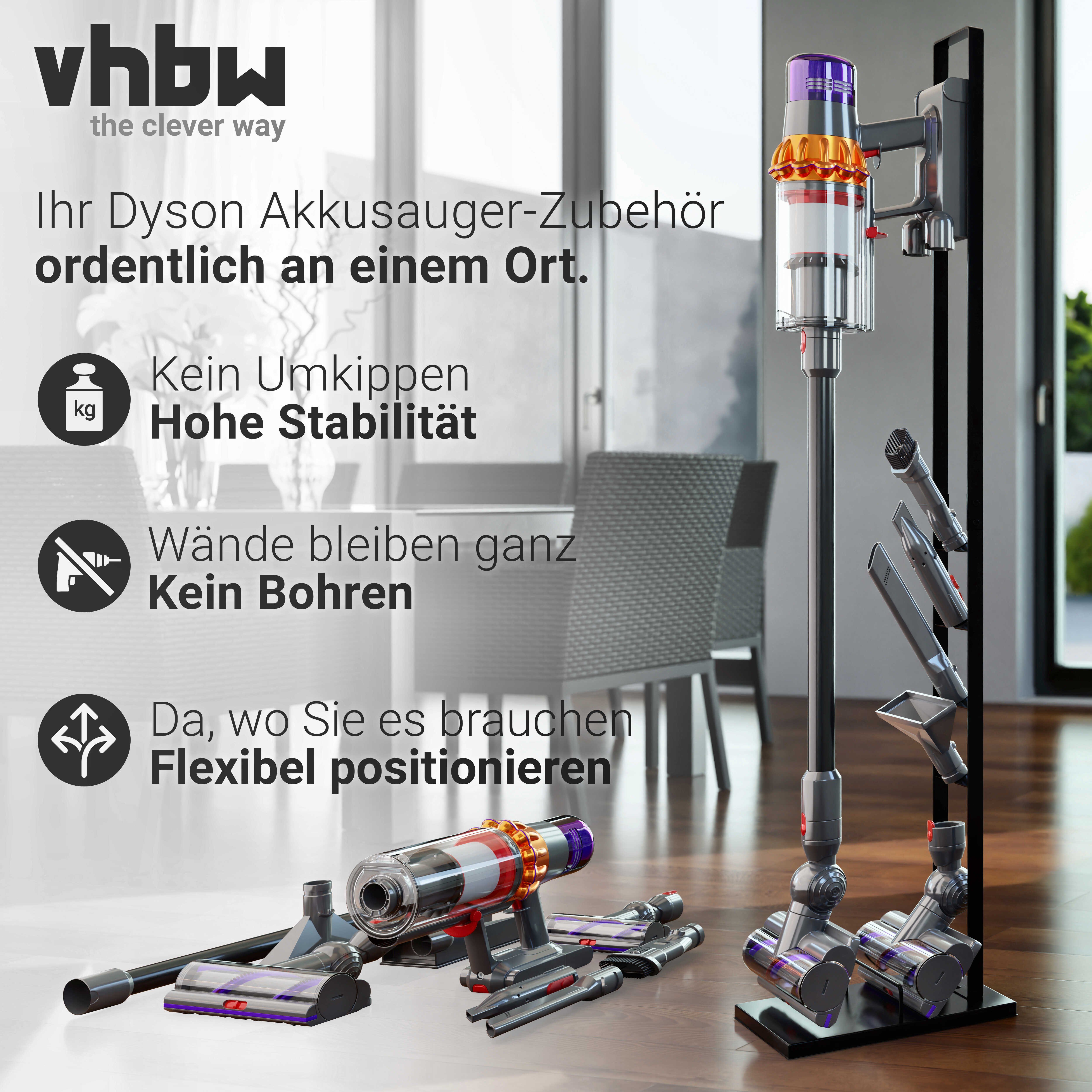 vhbw Standhalterung passend für Dyson V8 Advanced, V8 Total Clean Staubsauger, (1-tlg., Hochwertiger Aufbewahrungsständer für Ihren kabellosen Akkusauger und) – Bild 4 von 5