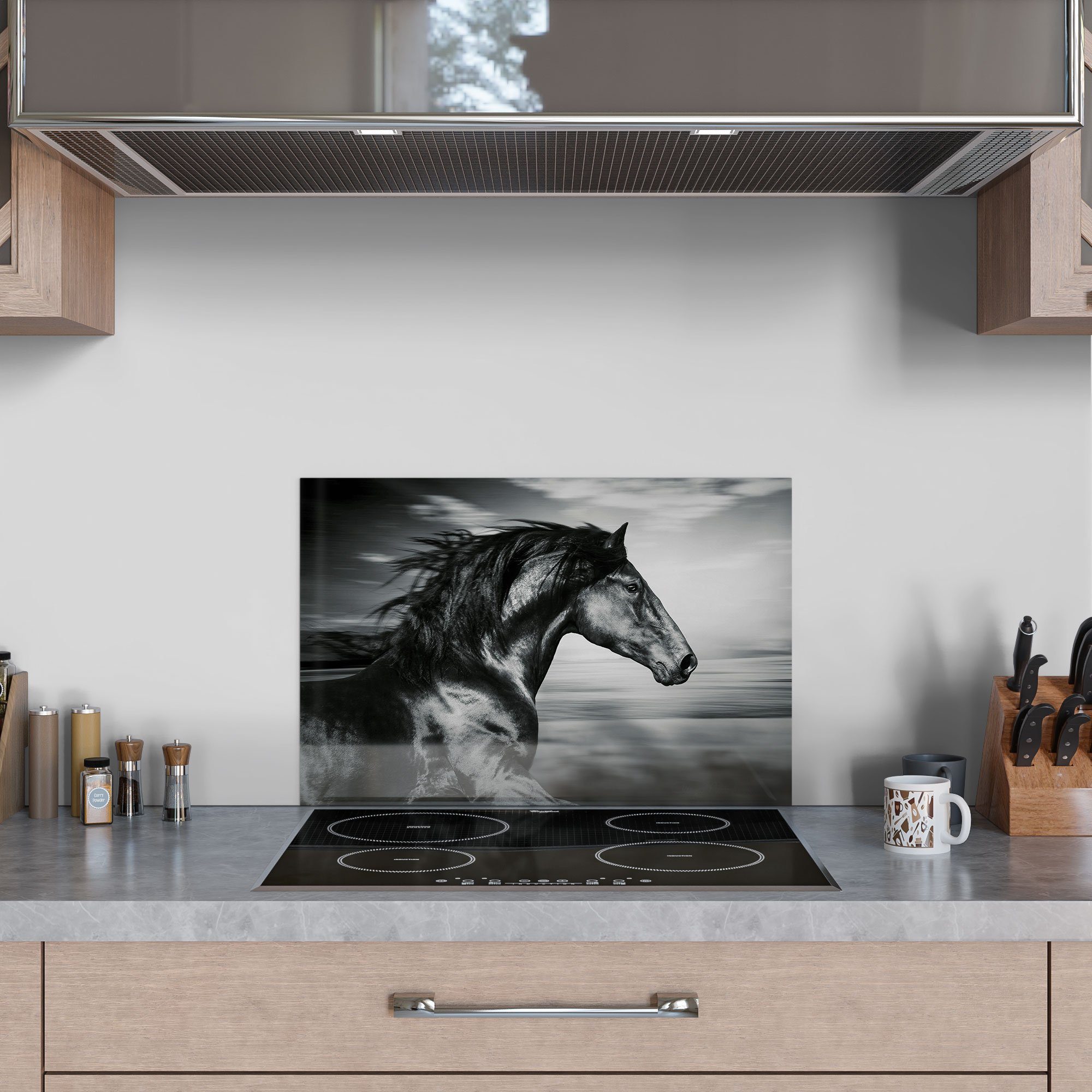 DEQORI Küchenrückwand 'Galoppierendes Pferd', Glas Spritzschutz Badrückwand Herdblende