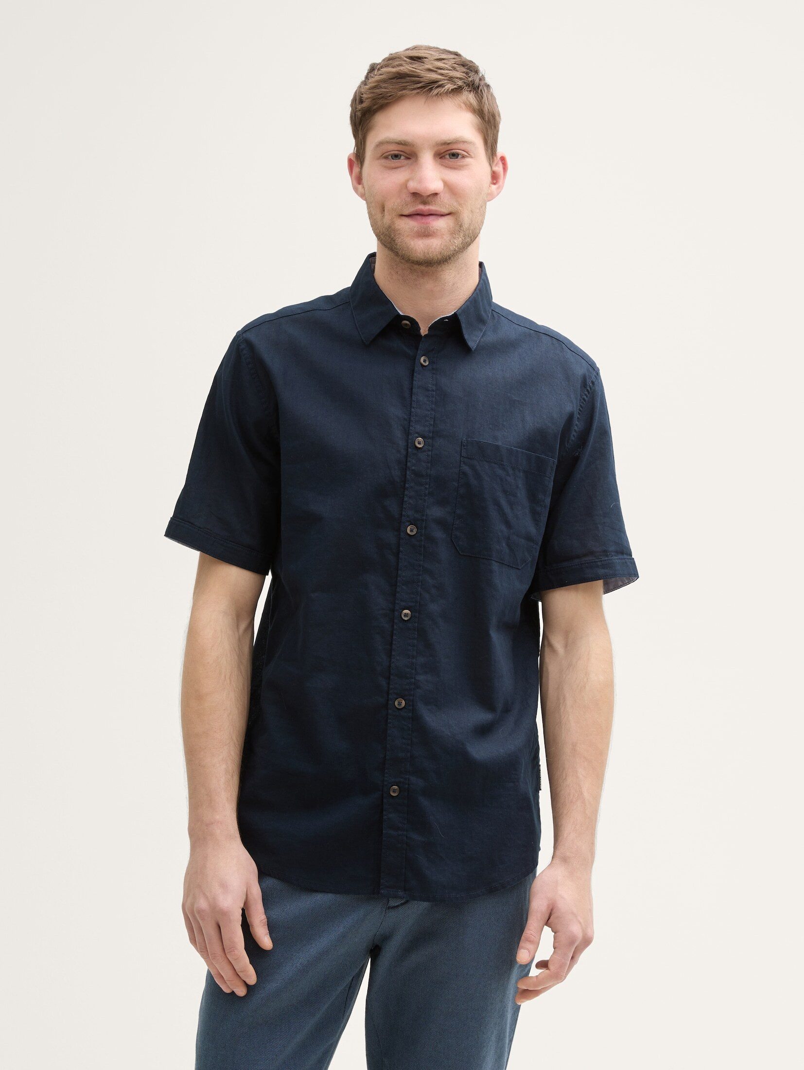 Tom Tailor Herren Kurzarm Hemd COTTON LINEN SHIRT - Regular Fit günstig online kaufen
