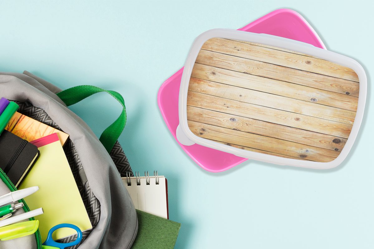 (2-tlg), Kunststoff, Kunststoff Brotdose MuchoWow Regale, - rosa - Kinder, für Erwachsene, Mädchen, Holz Brotbox Brocante Snackbox, Lunchbox