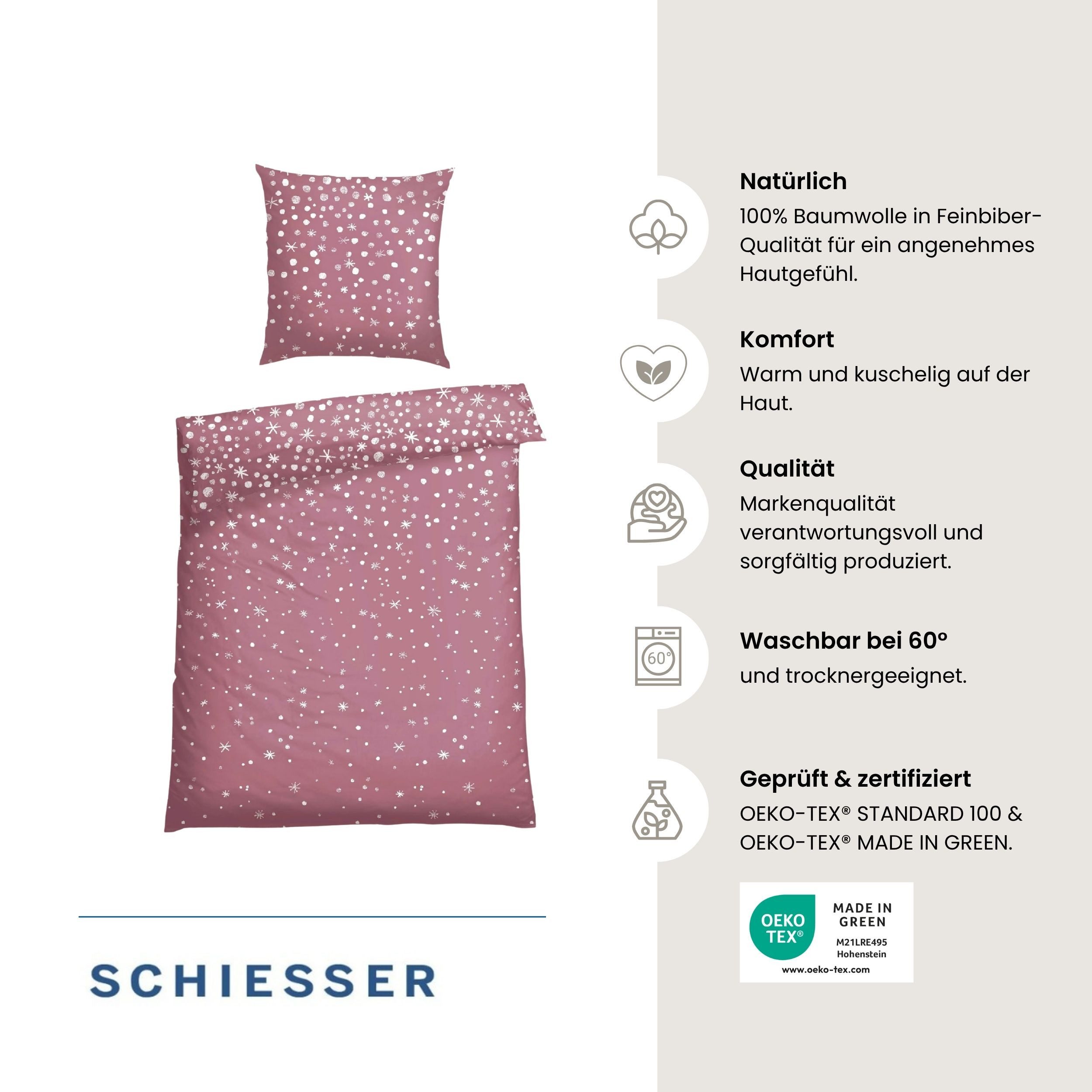 Schiesser Bettwäsche Runa aus weicher Baumwolle mit coolem Winter-Print, Feinbiber, 2 teilig, OEKO-TEX® MADE IN GREEN-zertifiziert – Bild 2 von 5