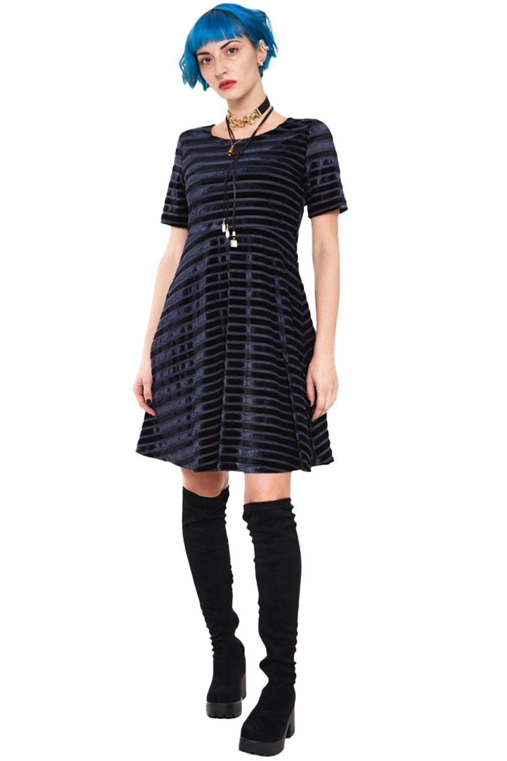 Jawbreaker Minikleid Black Velvet Stripe Gothic günstig online kaufen