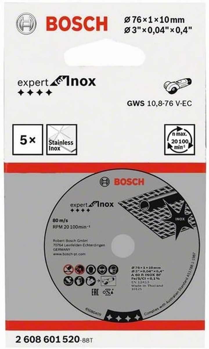 BOSCH Bohrfutter Bosch 5 Stück Trennscheibe Expert for Inox (für Edelstahl, 76 x 10 x