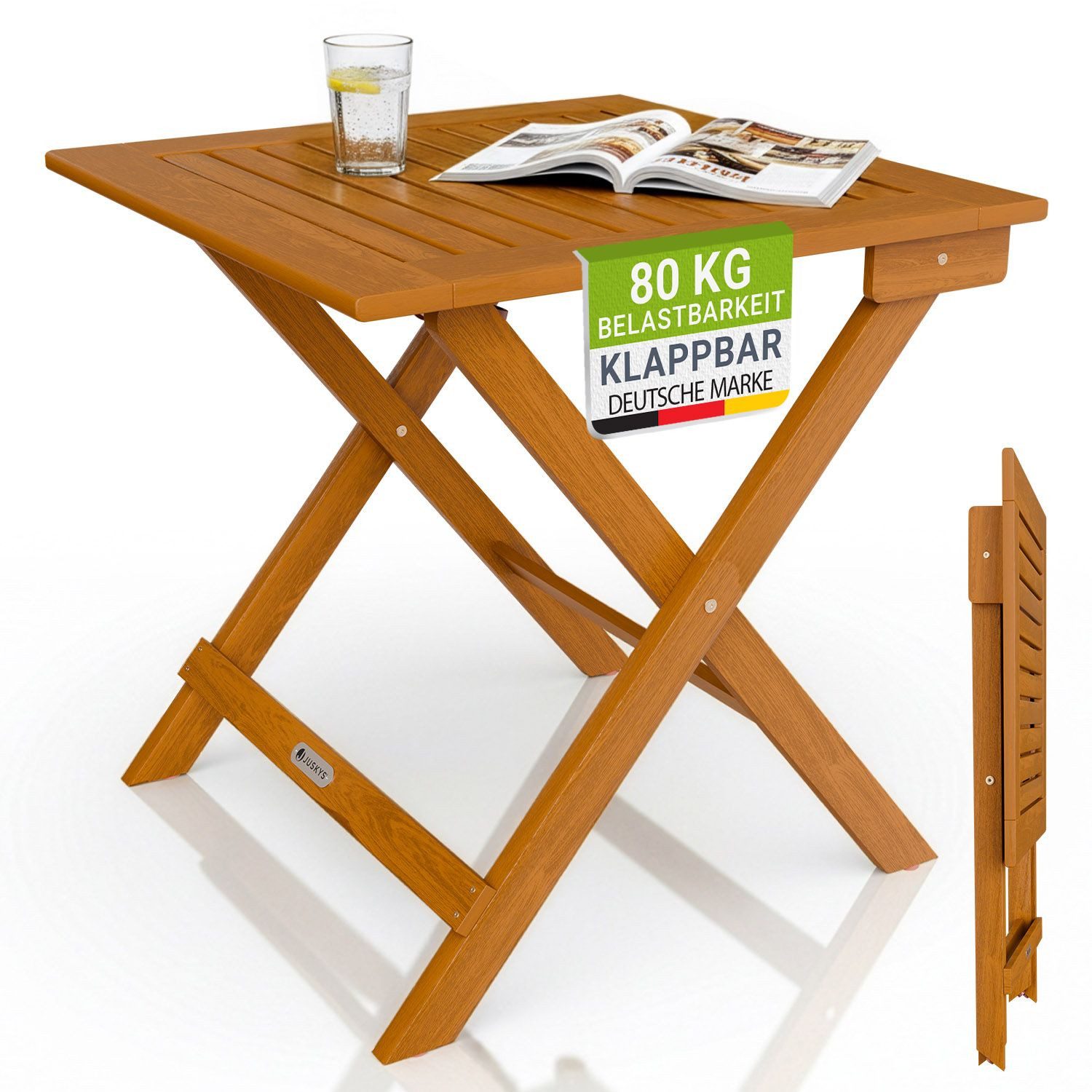 Juskys Gartentisch Zadar, Robustes Akazienholz, Klapptisch platzsparend, Leicht und mobil