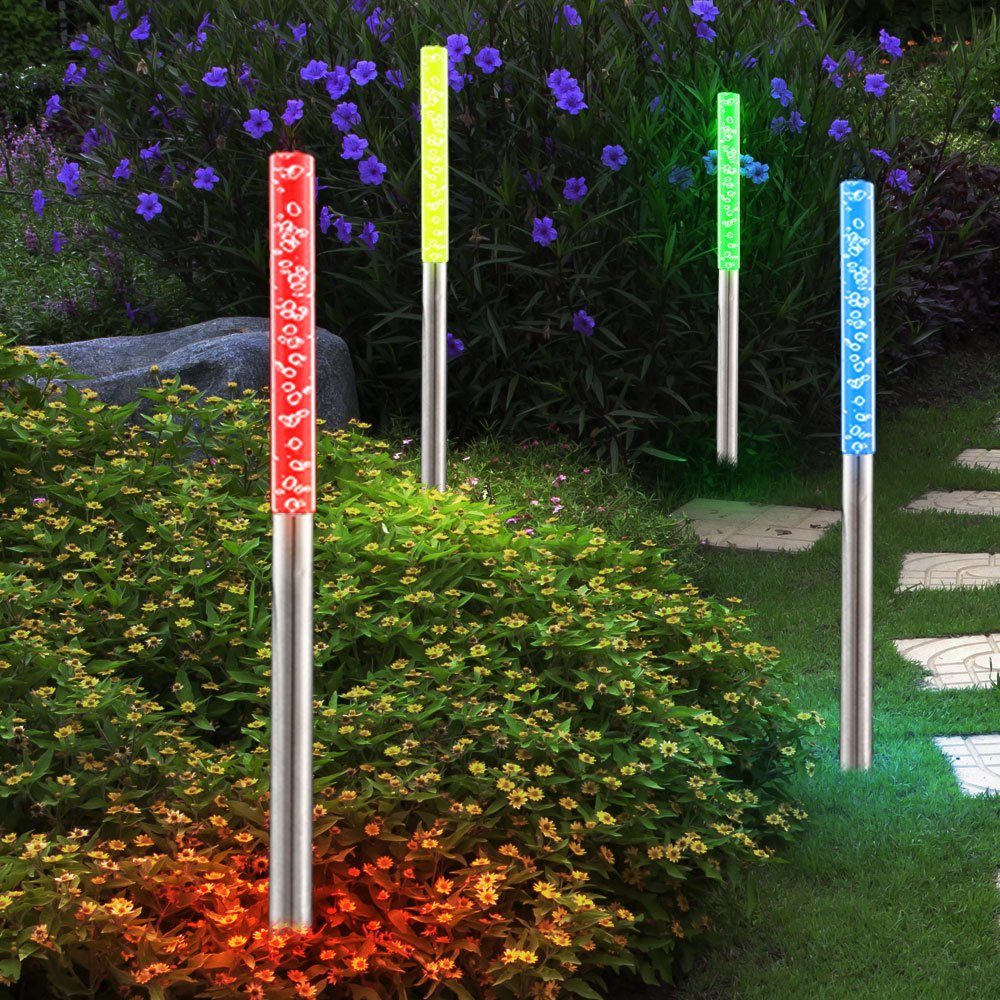 Solarleuchte, etc-shop Steck Farbwechsel Lampen 4er Design bunt Farbwechsel, LED Leuchten verbaut, LED LED-Leuchtmittel fest Stand Set