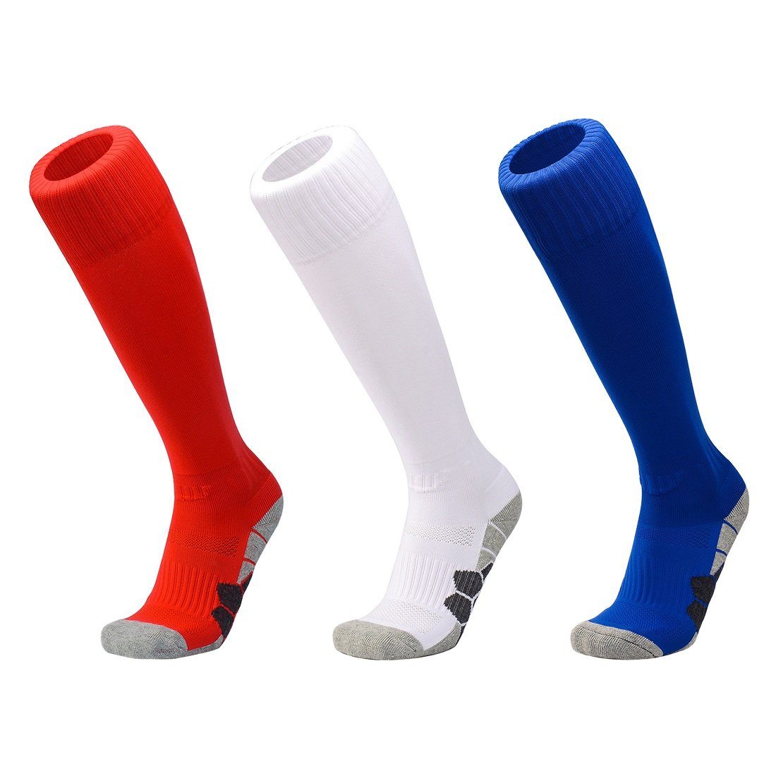 3 DEBAIJIA Knie Paare - Rot/Weiß/Blau Stutzenstrümpfe Sportsocken Lang Atmungsaktiv Fußballsocken Unisex Fußball