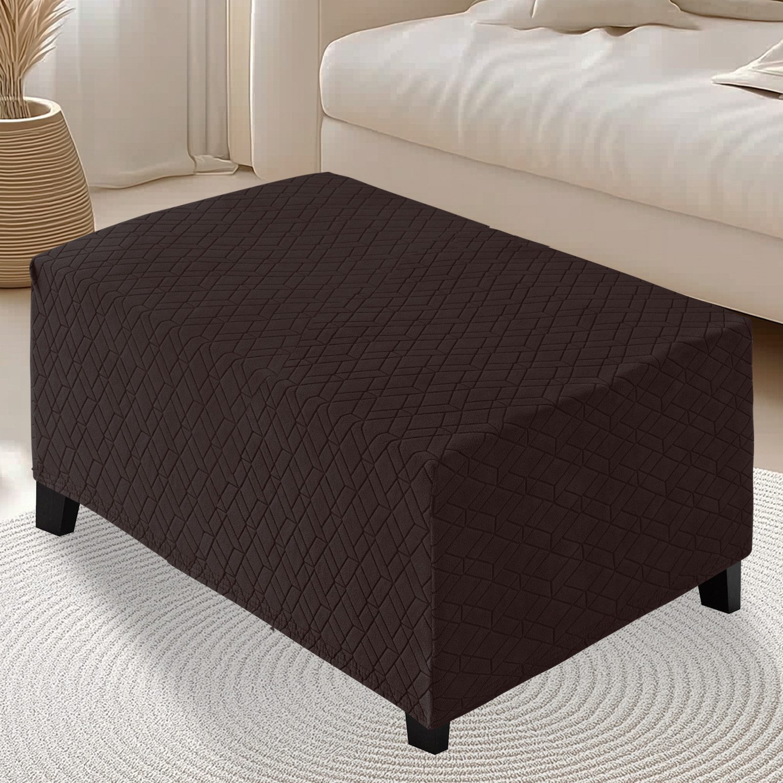 BTTO Stuhlhusse Stretch-Bezug Jacquard Ottomanenbezug Schonbezug Hockerbezug, Waschbar Ottomane Abdeckung Fußstützenschutz