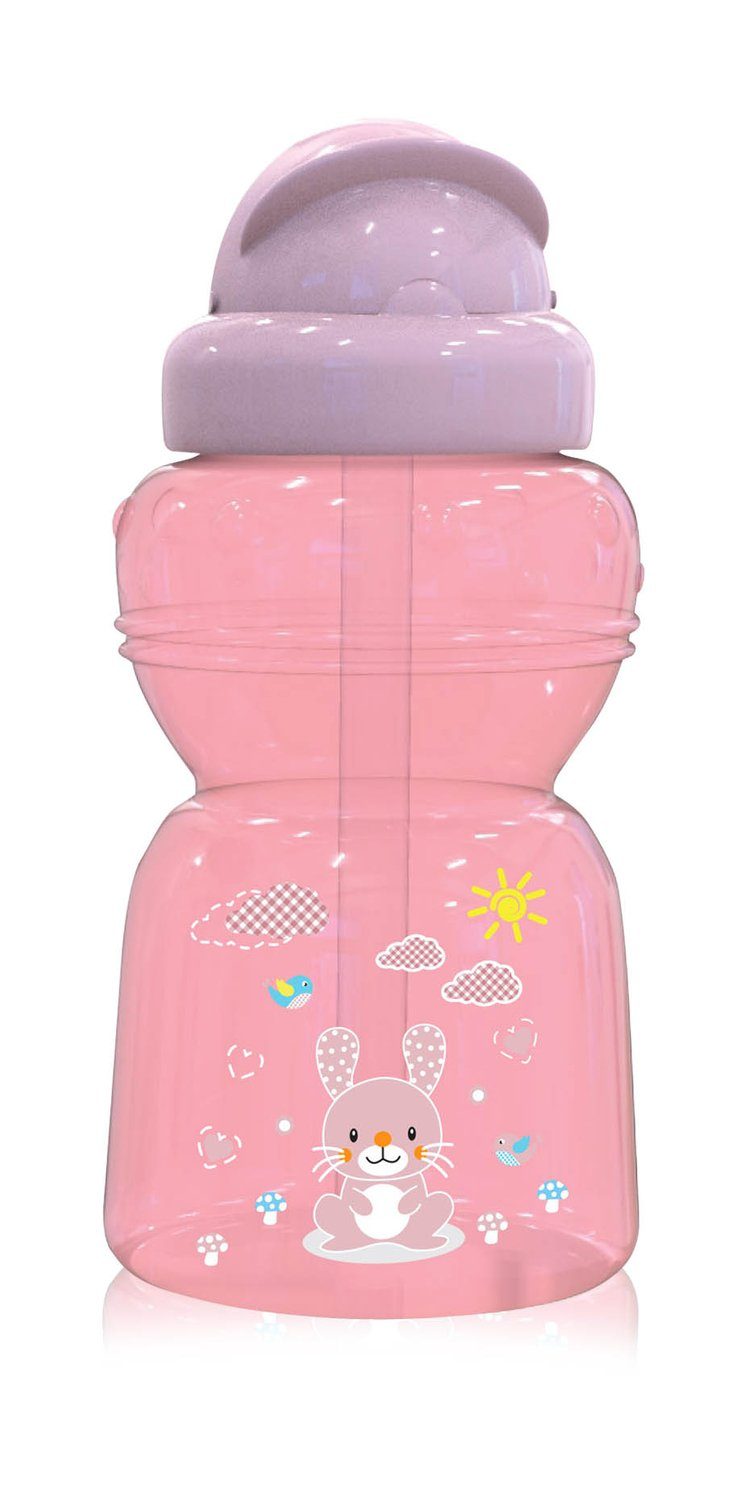 Baby Care Trinkflasche Kinder Trinkflasche 325 ml, Sport-Sipper Tiere Schutzdeckel Strohhalm rosa