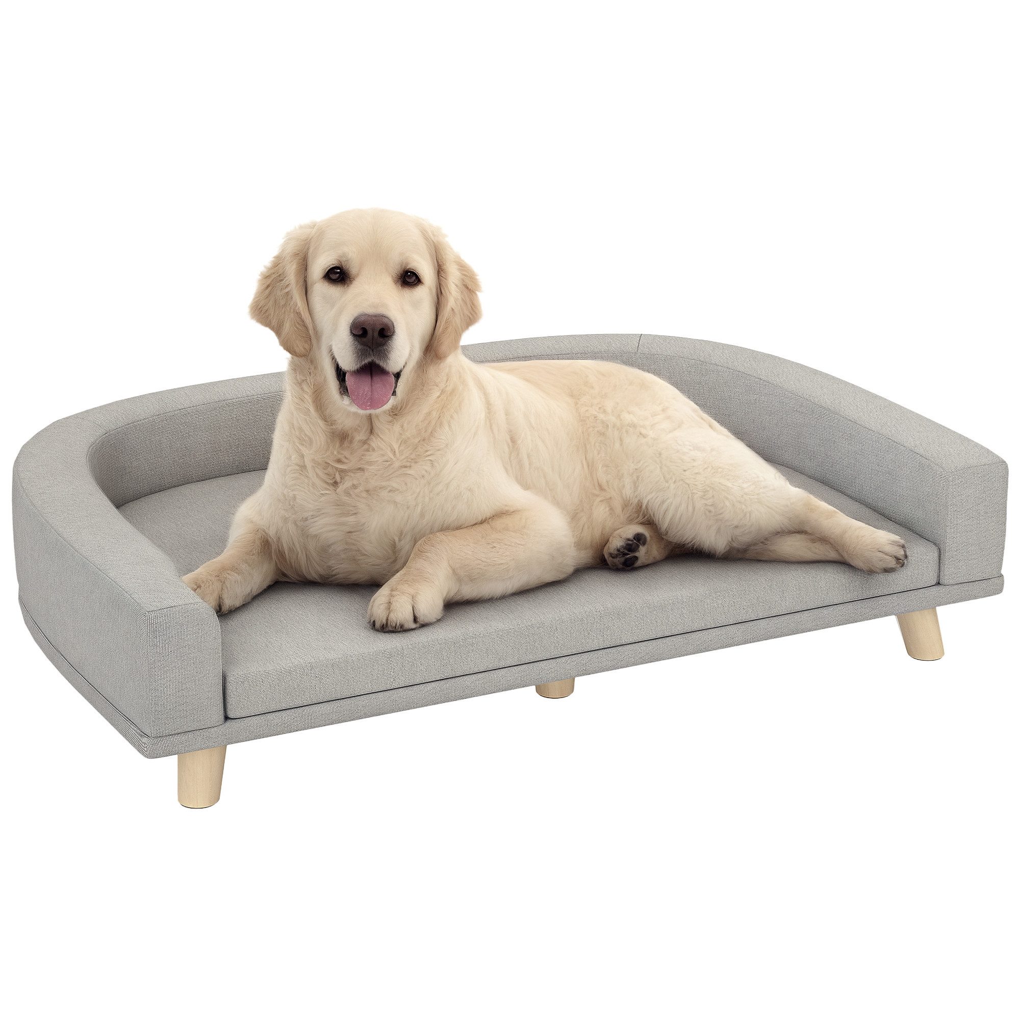 PawHut Tierbett Hundesofa Hundecouch mit Rückenlehne für große Hunde bis 30 kg, Polyester, mit Holzbeine, Grau, 98 x 67 x 25 cm