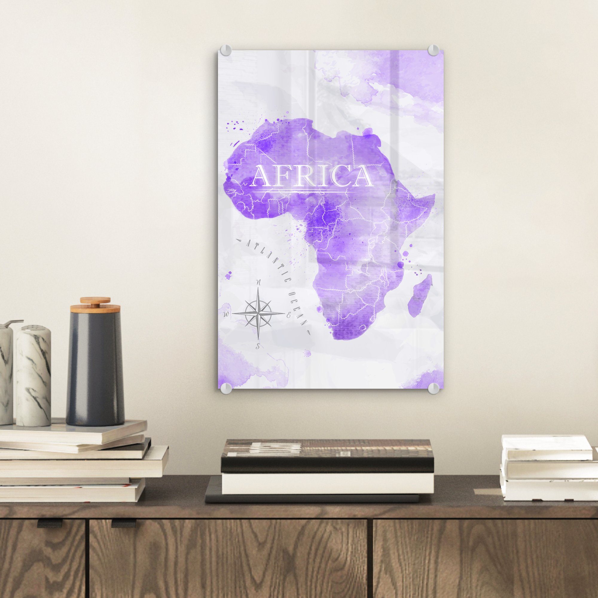 Afrika Glasbilder Wandbild - - Wanddekoration - St), Glas auf Bilder Karten auf MuchoWow (1 Glas Aquarell, - - Acrylglasbild Foto