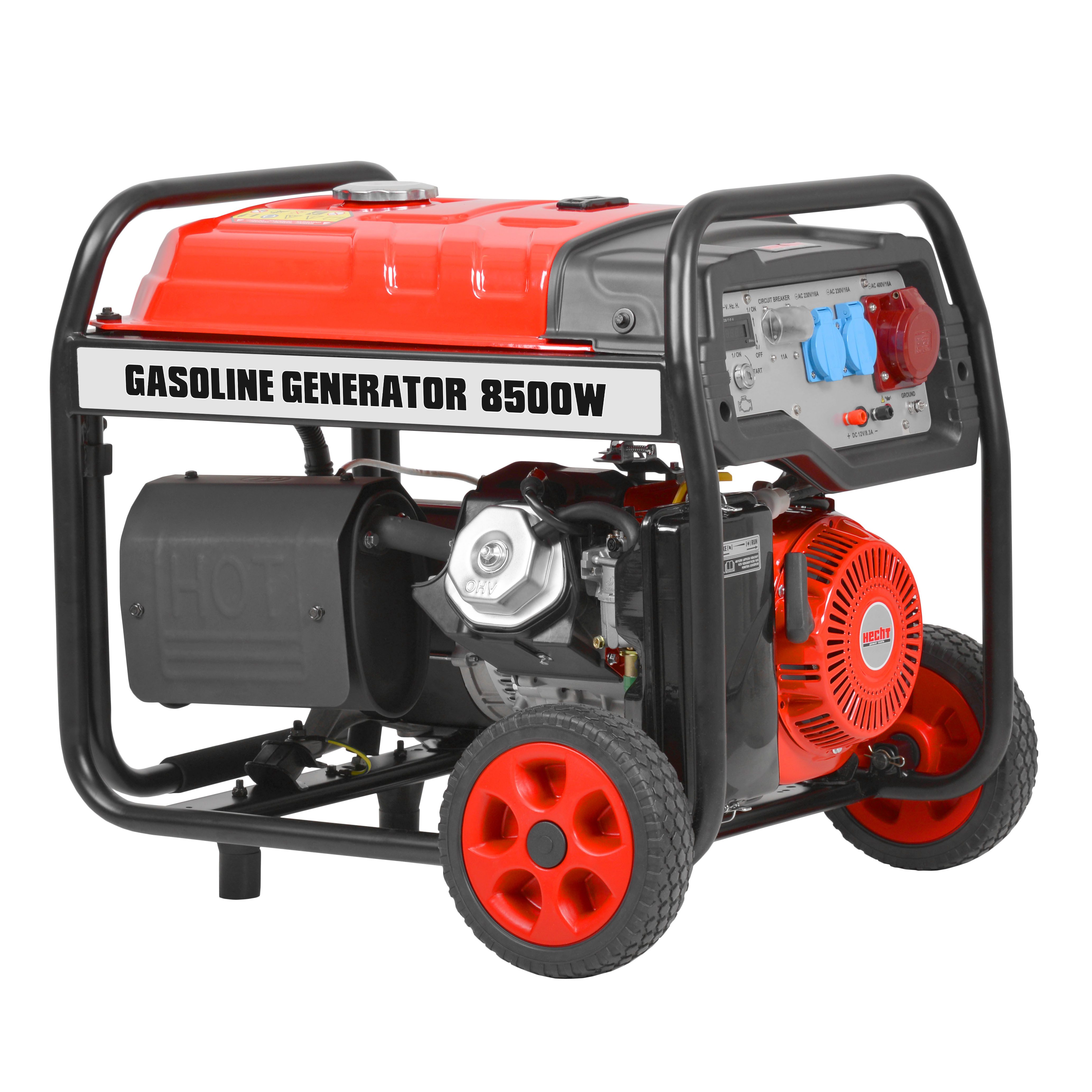 Hecht Stromerzeuger Stromaggregat GG 10000, 8500W Spitzenleistung, 7500W Dauerleistung, 8,5 in kW, 2 × 230 V Schuko, 1 × 400 V Drehstrom, 1 × 12 V DC, 25 Liter