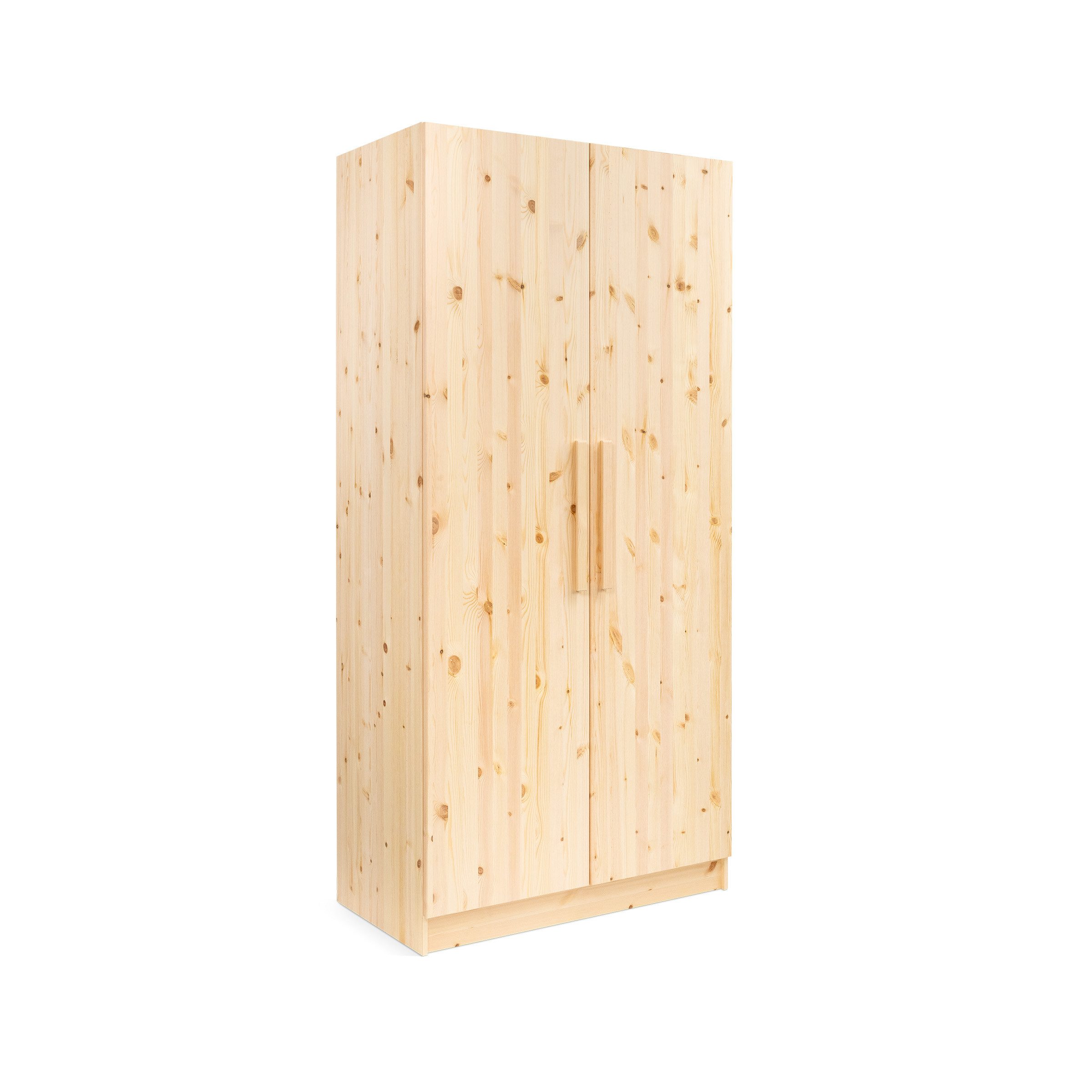 Ehrenkind Kleiderschrank Linia 100 cm aus Kiefernholz (inkl. Kleiderstange und 2 Einlegeböden, flexibel anpassbare Innenaufteilung für Kinderzimmer) mit Soft-Close-System, individiuelles Rastersystem