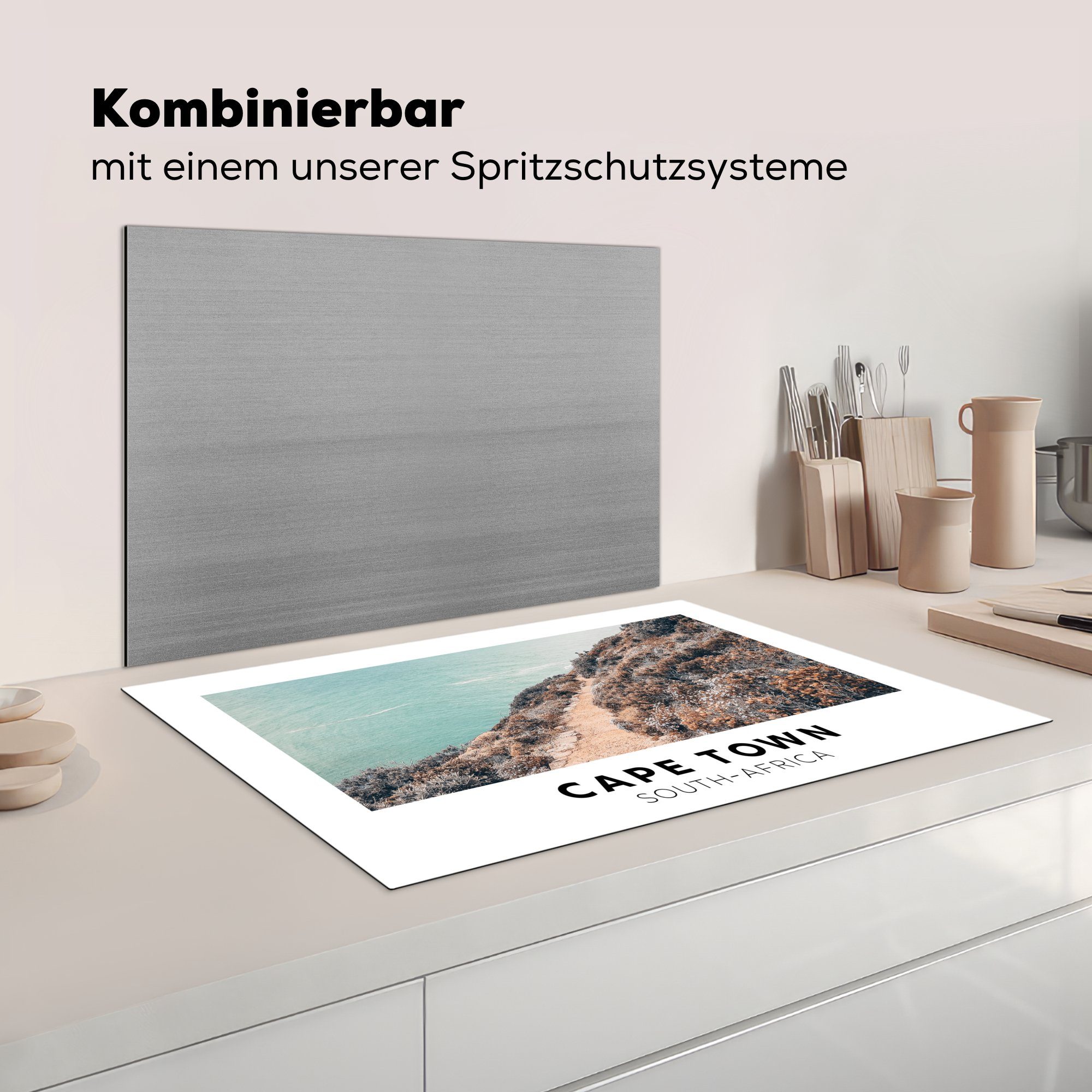 küche, 81x52 Vinyl, Induktionskochfeld Südafrika tlg), für Meer Ceranfeldabdeckung die MuchoWow cm, - Herdblende-/Abdeckplatte Schutz - (1 Natur,