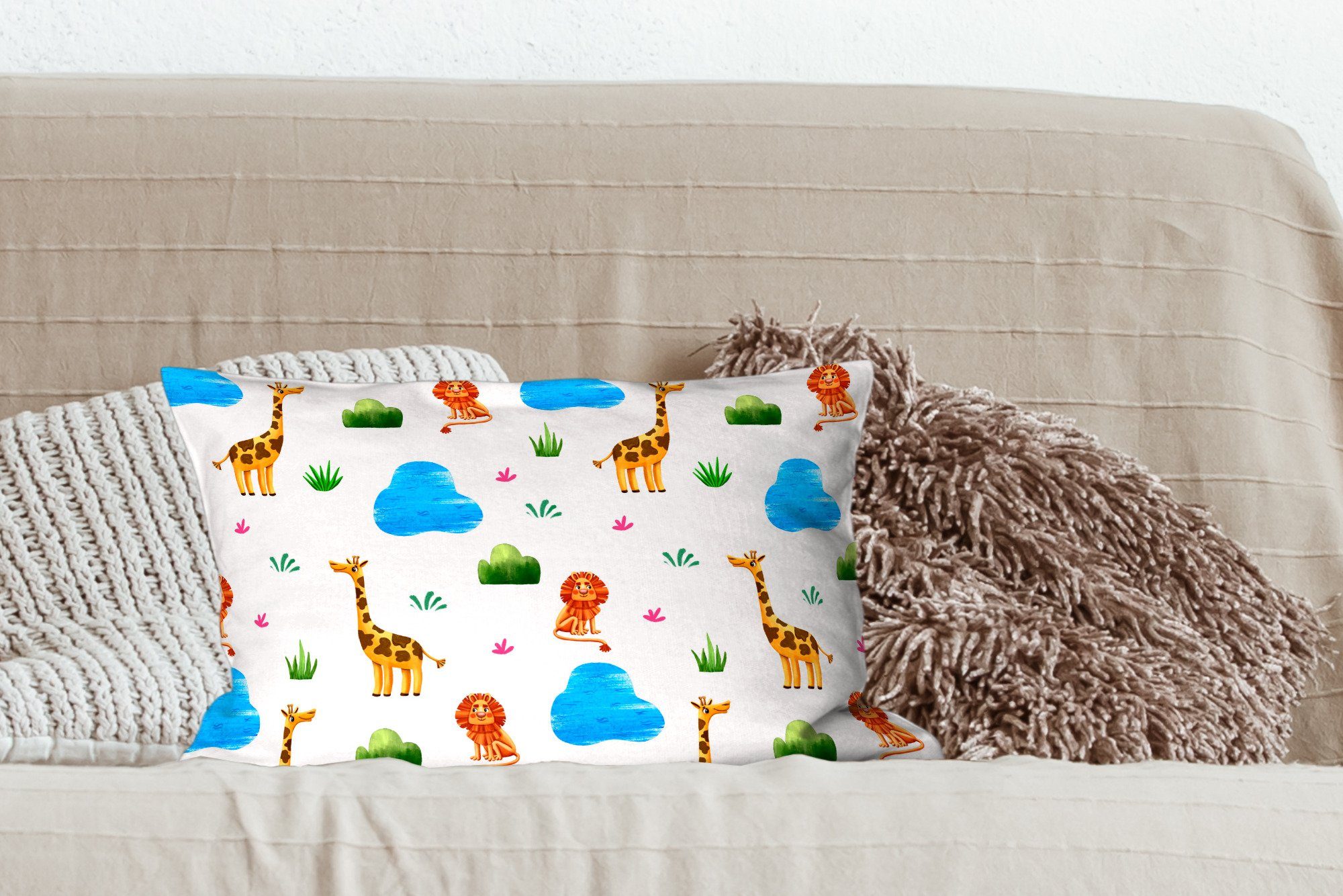 MuchoWow Design Schlafzimmer Kind, - - Wohzimmer Dekokissen Tiere Füllung, - Zierkissen, Dekoration, mit Löwe Dekokissen