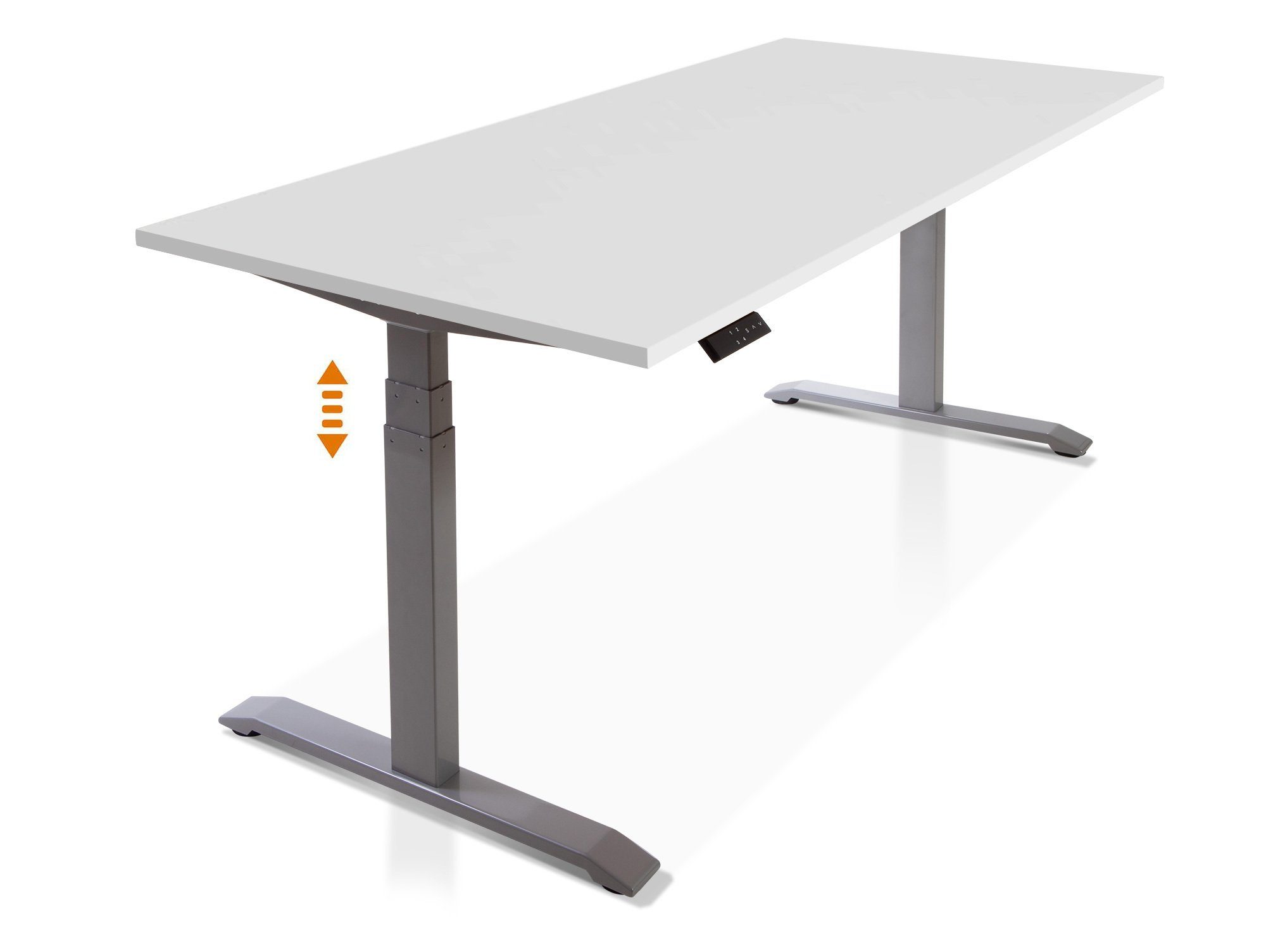 Moebel-Eins Schreibtisch, PRONTO elektrisch höhenverstellbarer Schreibtisch / Stehtisch, Material Dekorspanplatte weiss