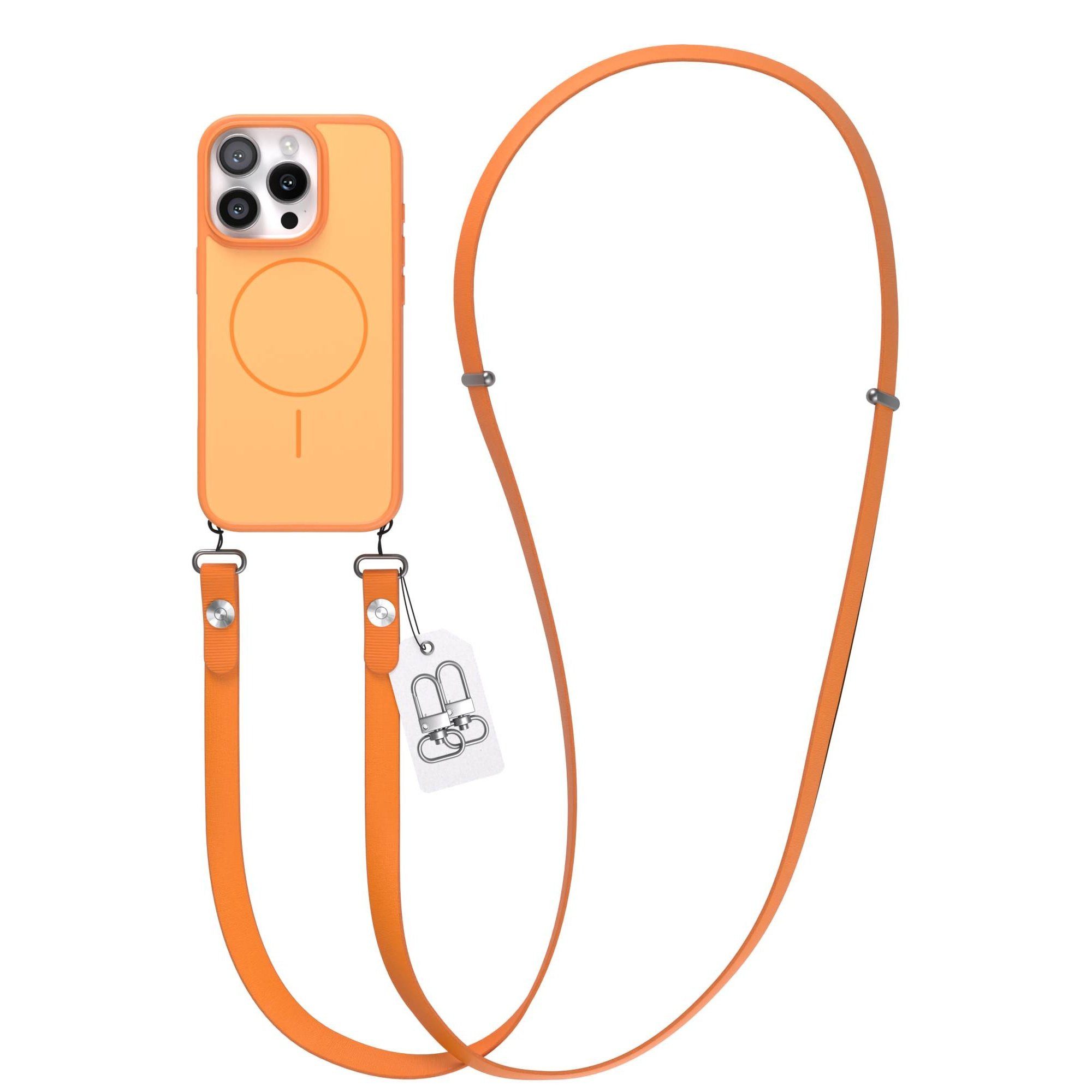 EAZY CASE Handykette Outdoor Case Thin MagSafe mit Band für Apple iPhone 16 Pro 6,3 Zoll, Hülle mit Slim MagSafe Ring, Magnetkette und starkem Schutz in Orange