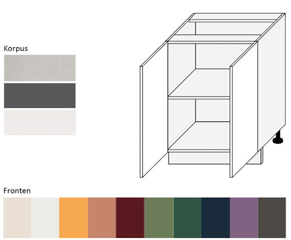 RAL Unterschrank Korpusfarbe und 60cm (Tivoli) 9001 matt Feldmann-Wohnen 2-türig cremeweiß wählbar Tivoli Front-